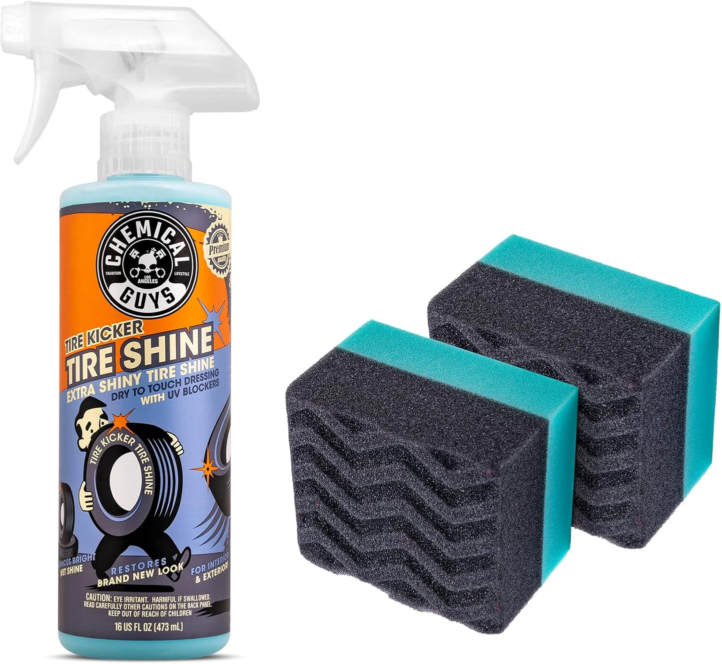 Chemical Guys Tire Kicker Sprayable Extra Glossy Tire Shine With Applicators (Works on Rubber, Vinyl & Plastic) Safe for Cars, Trucks, Motorcycles, RVs & More, 16 fl oz