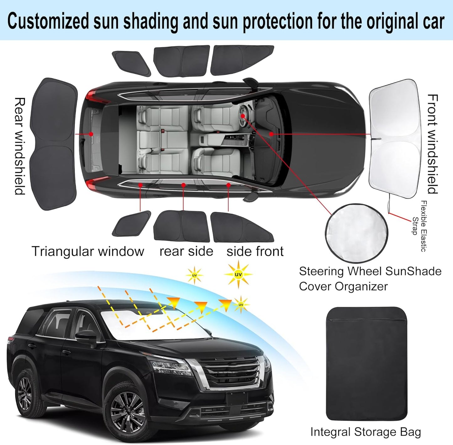 TINGLU Window Shades for Nissan Pathfinder 2022-2025 Accessories Car Side Full Windows Rear Triangular Windshield Sun Shade Sun UV Rays & Privacy Protection for Camping,Napping,and Relaxing 8PCS
