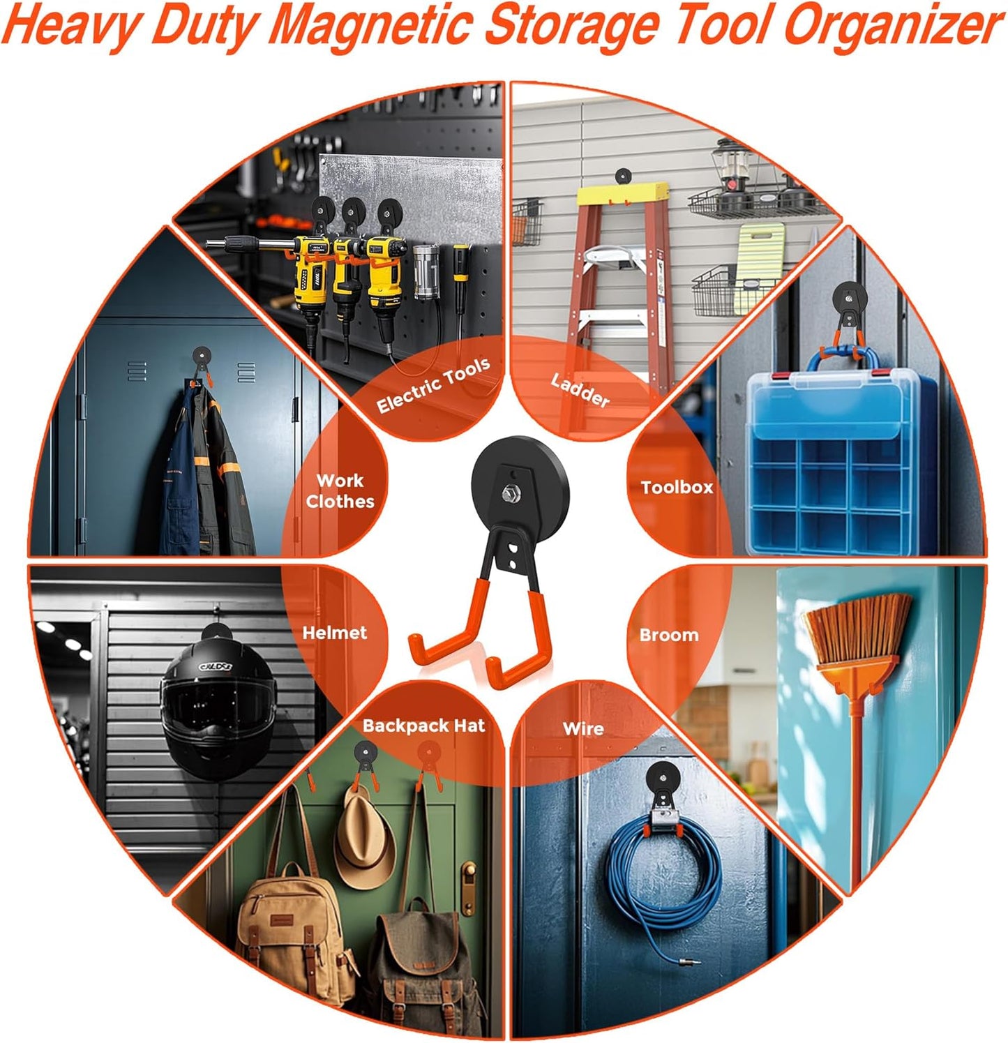 3Pcs Large Magnetic Hooks Heavy Duty for Garage, Magnet Hooks for Hanging Heavy Duty, Strong Magnet Storage Hooks for Hanging Garage Tools& Garden Tools