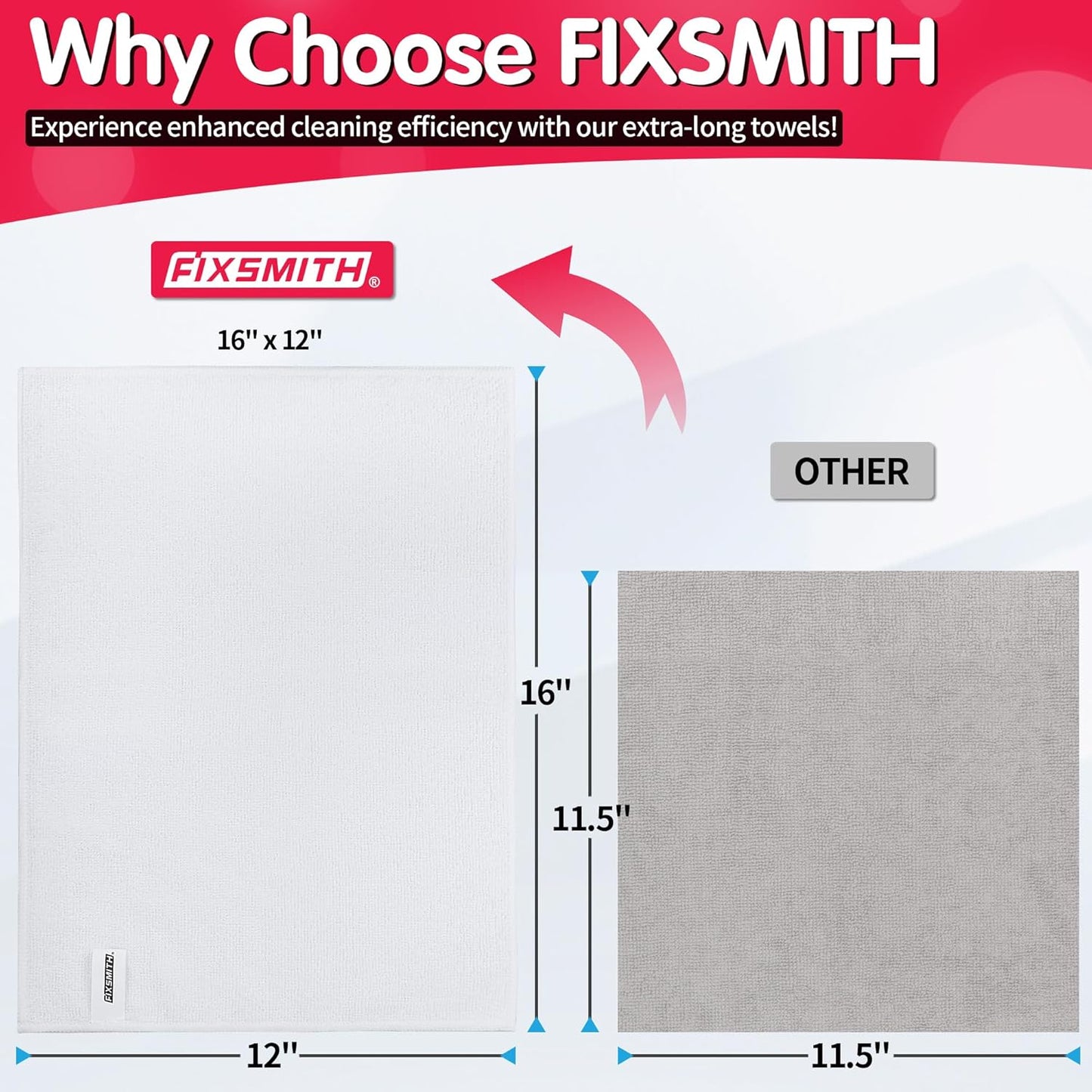 FIXSMITH White Microfiber Cleaning Cloth -Pack of 8, Highly Absorbent Cleaning Rags, 16"X12" All Purpose Cleaning Towels for Housekeeping, Kitchen, Car, Lint Free and Reusable Microfiber Towels