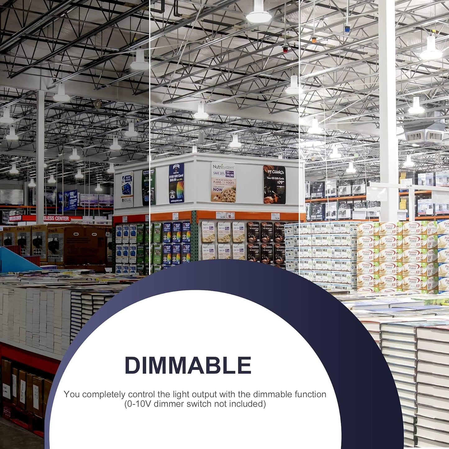 150W UFO-LED-High-Bay-Light,UL & DLC Listed 5000K Daylight 21000LM,0-10V Dimmable LED High Bay Lights,IP65 Waterproof Commercial Bay Lighting Fixture AC100-277V for Warehouse(3 Pack)