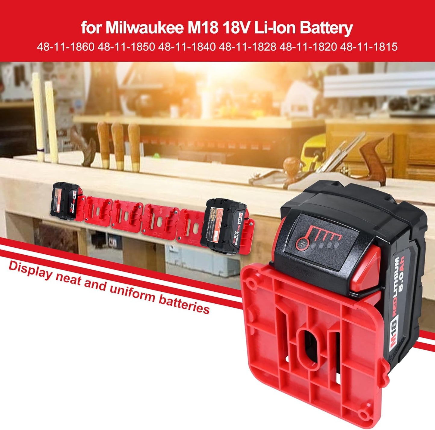 12 Pack Battery Holder for Milwaukee M18 18V Battery Mounts Dock Holder Fit for M18 48-11-1815 48-11-1828 48-11-1850 48-11-1860 (w/24 Screws, No Battery)