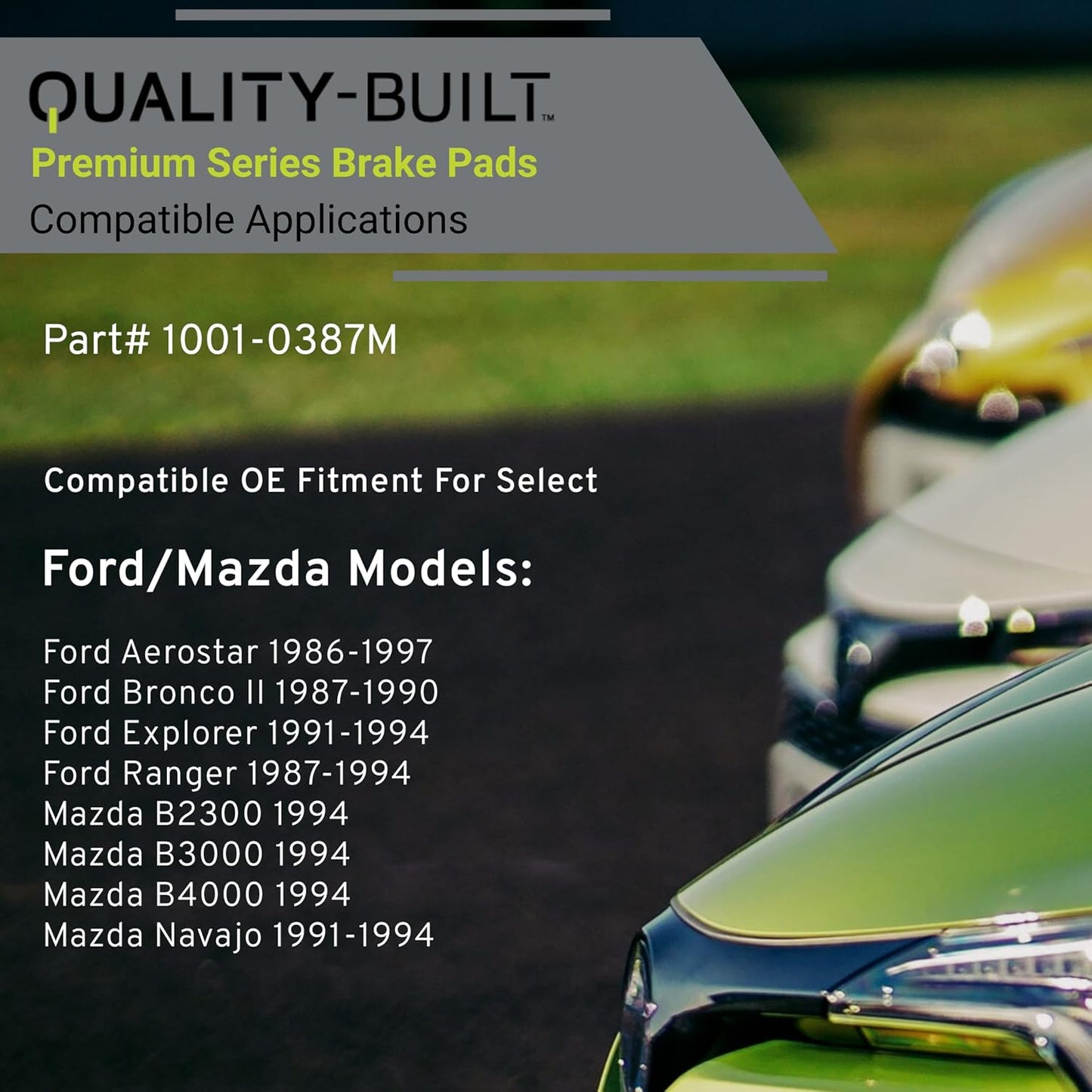 Premium Semi-Metallic Front Brake Pads (1001-0387M) Compatible with 1986-1997 Ford/Mazda (Aerostar/B2300/B3000/B4000/Bronco II/Explorer/Navajo/Ranger)