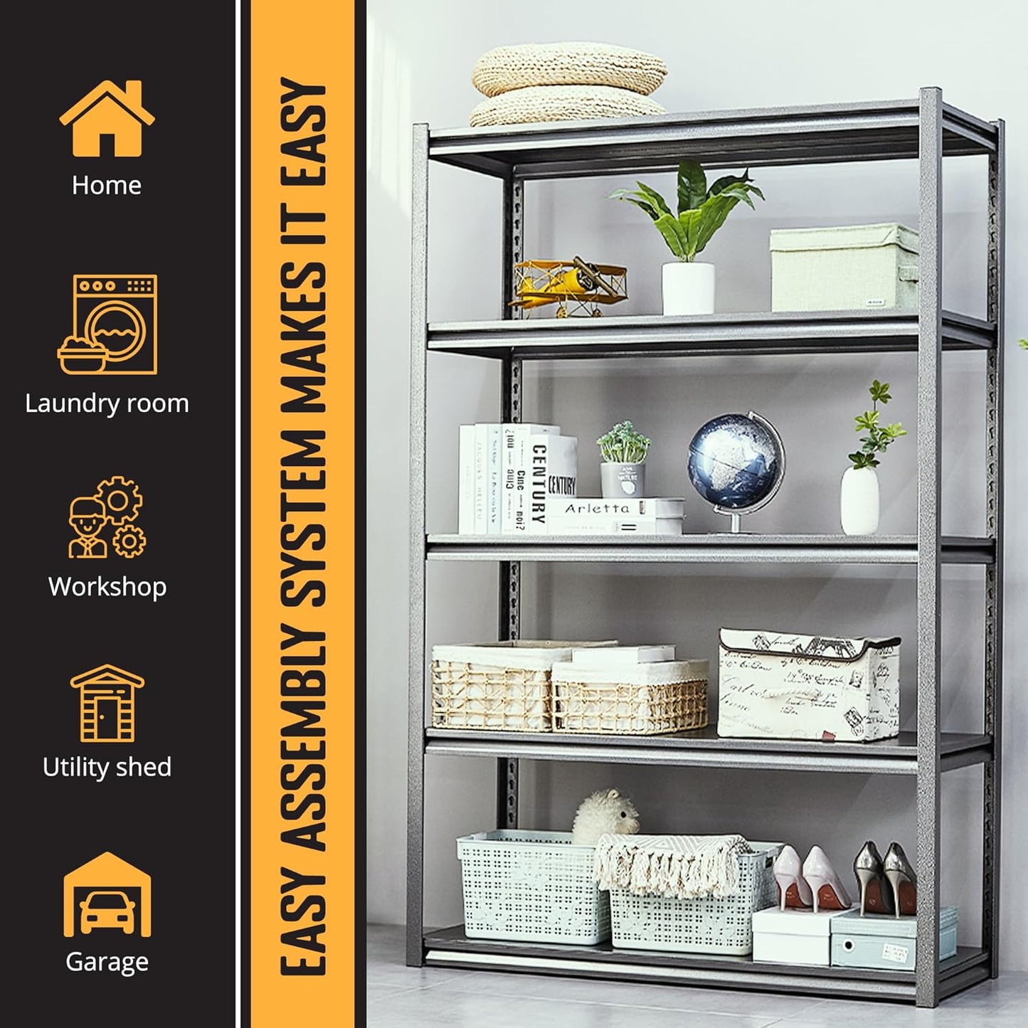Rigma 5 Tier Garage Shelf, Heavy Duty Steel Shelving Unit, Adjustable Metal Multi-use Storage Rack, Shelves for Garage, Basement, and Industrial Warehouse Or Office (47" W X 20" D X 72" H 5-Tier)