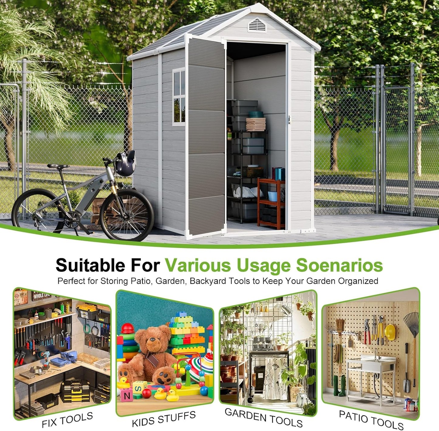 4x6 FT Small Plastic Shed Resin Outdoor Storage with Floor Included, Waterproof Mini Garden Tool Sheds Cabinet