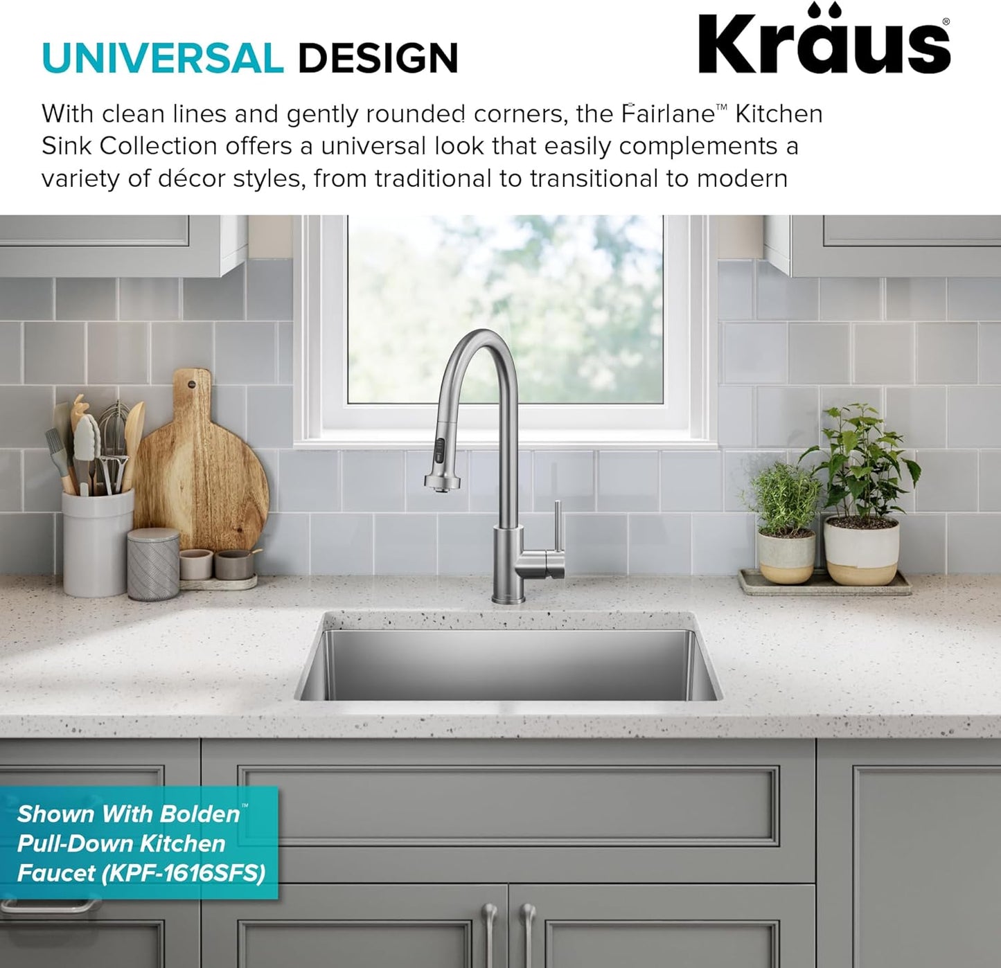 KRAUS Fairlane 25-inch Undermount Single Bowl 18-Gauge Stainless Steel Kitchen Sink, KHU641-25
