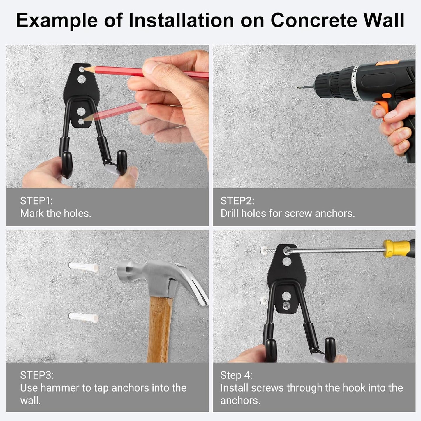 Steel Garage Hooks Wall Tool Organizer, 14 Pack Garage Storage Hook Heavy Duty Utility Storage Hangers Black for Ladders, Ropes, Garden Tools