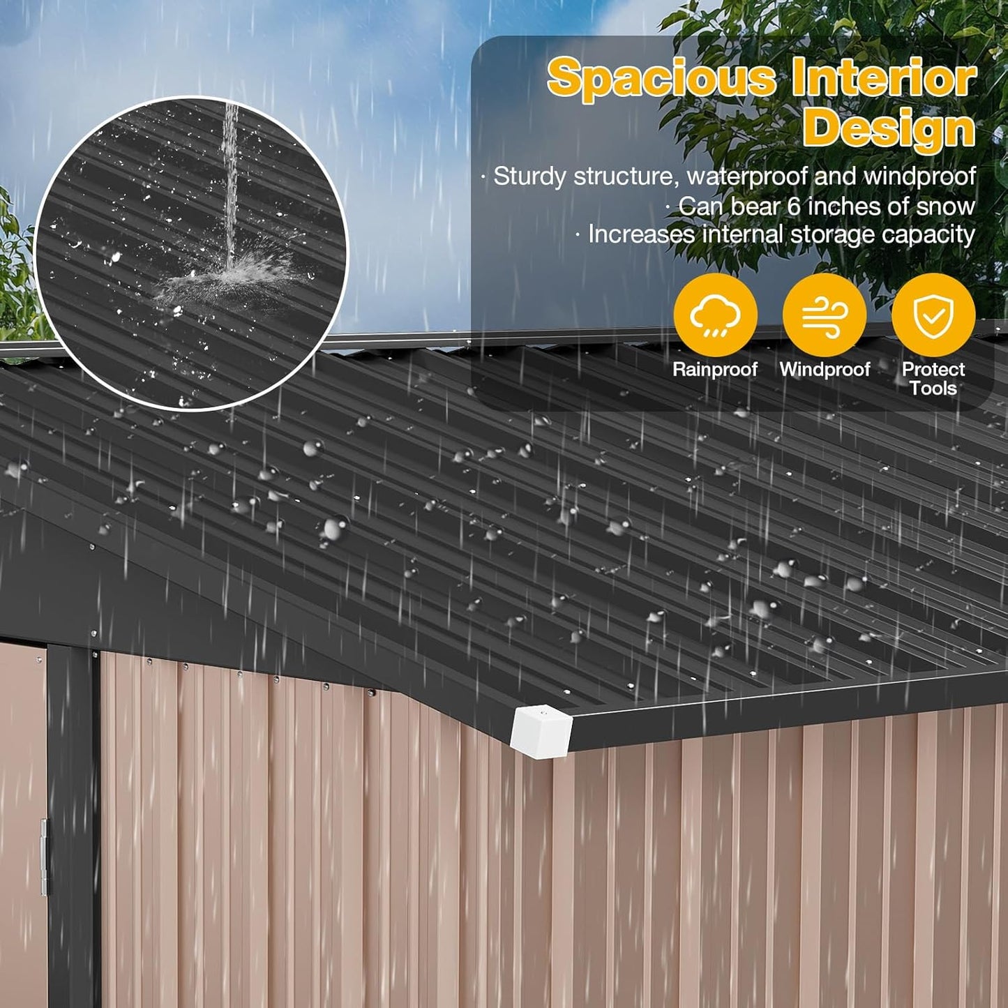 8x6 FT Outdoor Storage Shed with Floor & Lockable Double Doors, Heavy-Duty Galvanized Steel Outdoor Metal Shed for Bike, Tool, Generator Storage in Backyard, Patio (8’x6’, Floor)