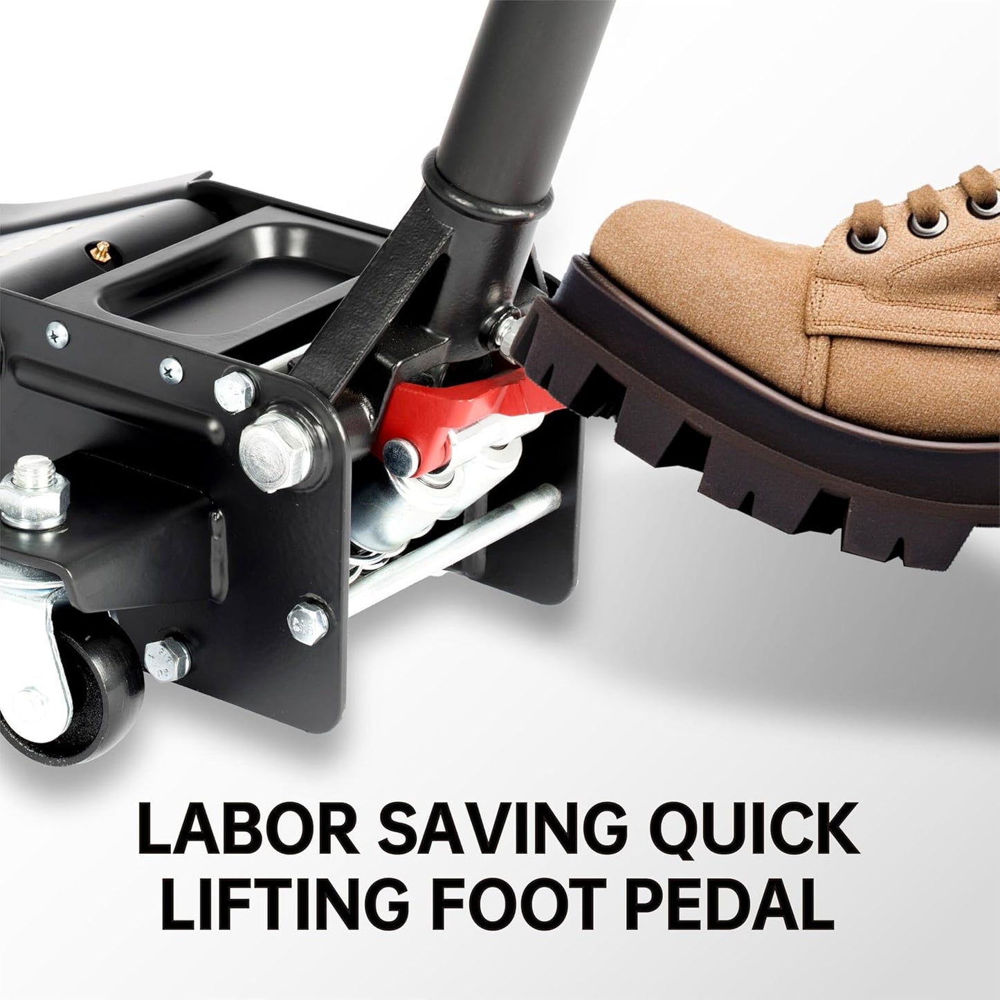 3-Ton (6600lbs) Low-Profile Dual Pistons Heavy-Duty Steel Racing Floor Jack with Quick Lift Hydraulic Pump, Foot Pedal and Magentic Pad for Car Maintenance (Red, 3 Ton Low Profile)