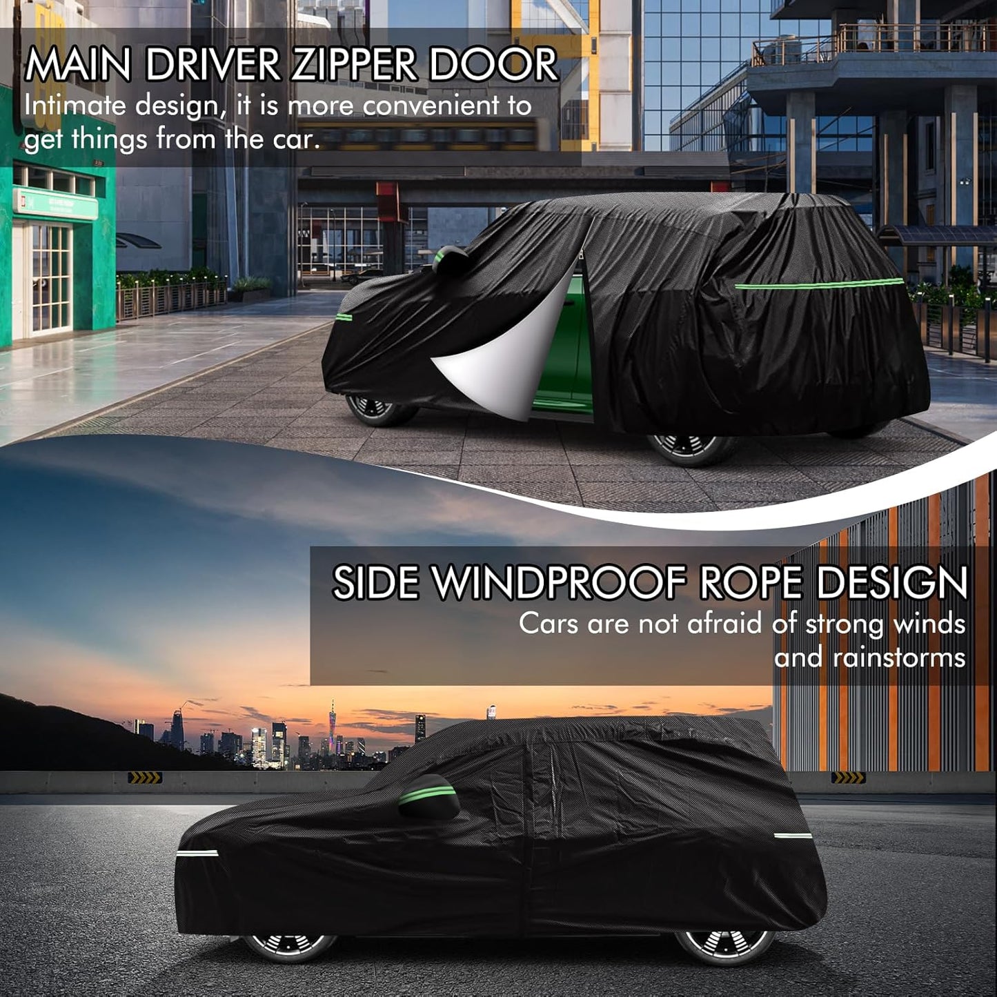 Mini Cooper/Cooper S Car Cover 2002-2023 - 210D Outdoor Waterproof UV Protection With Cotton Layer, Zipper Door, Reflective Strip, Storage Bag for 2-Door