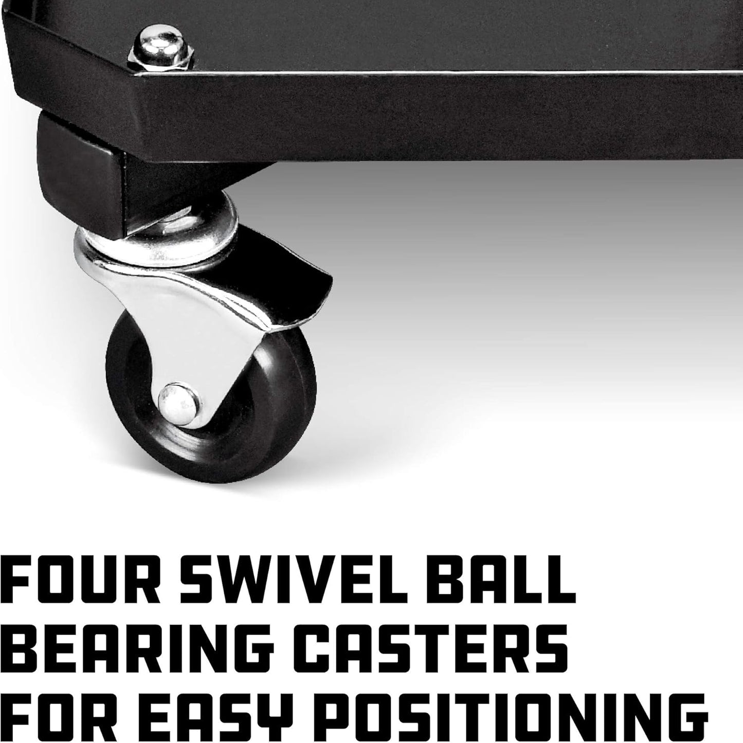 Powerbuilt Rolling Seat, Height-Adjustable Garage Stool with Tool Tray, Smooth and Padded for Car Repair, Detailing, Comfort - 640834, Black