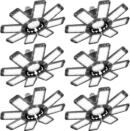 Garage Light 6 Pack - 240W 24000LM 6500K Garage Lights Ceiling LED with 8+1 Deformable Panels, E26/E27 Screw Socket in LED Shop Light for Workshop, Basement, Gym, Barn, Warehouse etc Bay Lighting