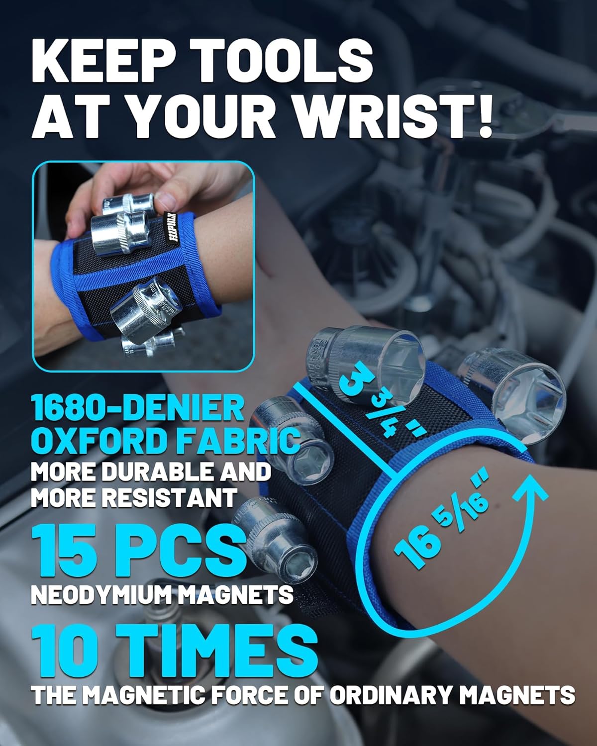 Magnetic Tool Mat Set, 40 LB Tool Pad with Telescoping Magnetic Pickup Tools & Magnetics Wristband, Tools Organizer for Garage, Workshop & Auto Repair