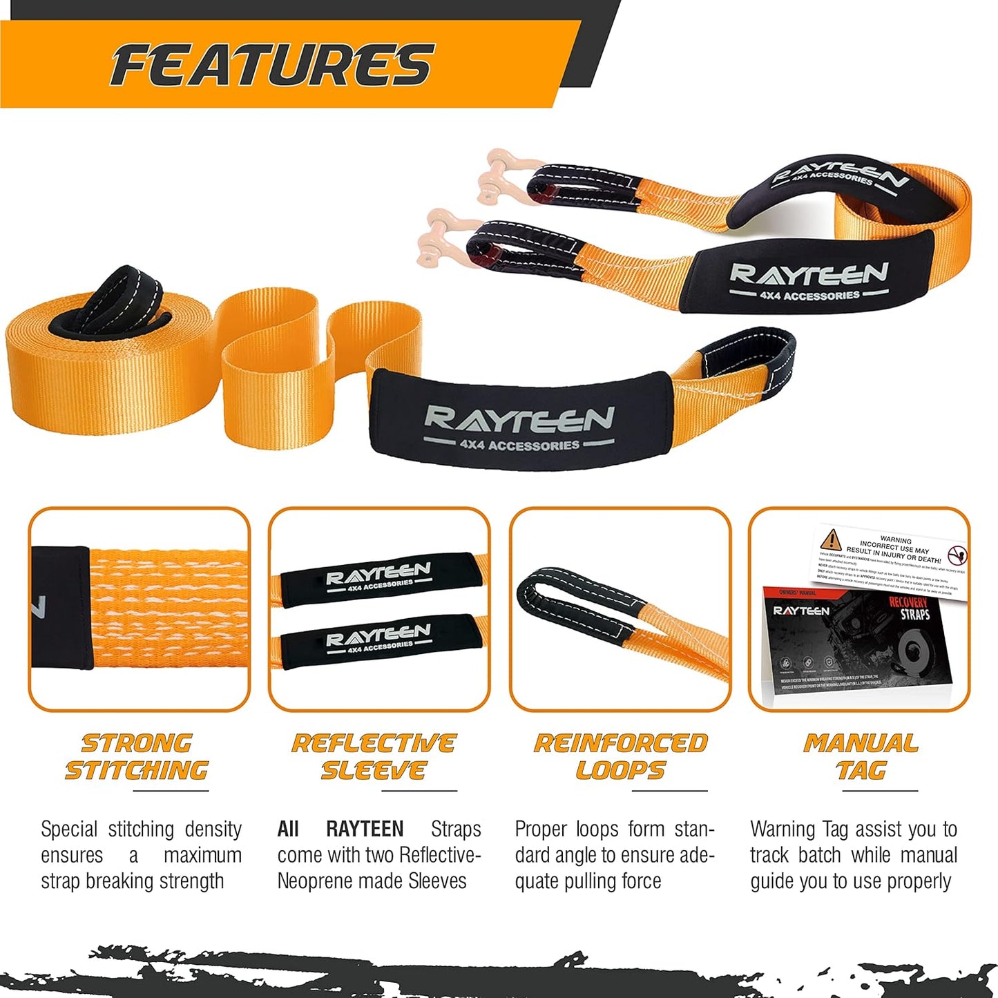 Genuine 33,000lb Xtreme Heavy Duty Recovery Tow Strap(20ft x 4in) + 20,000lb Tree Saver Strap(8.2ft x 3in) | Include Reflective Sleeve & Reinforced Loop | Suits for 4x4 Offroad UTV ATV Trucks