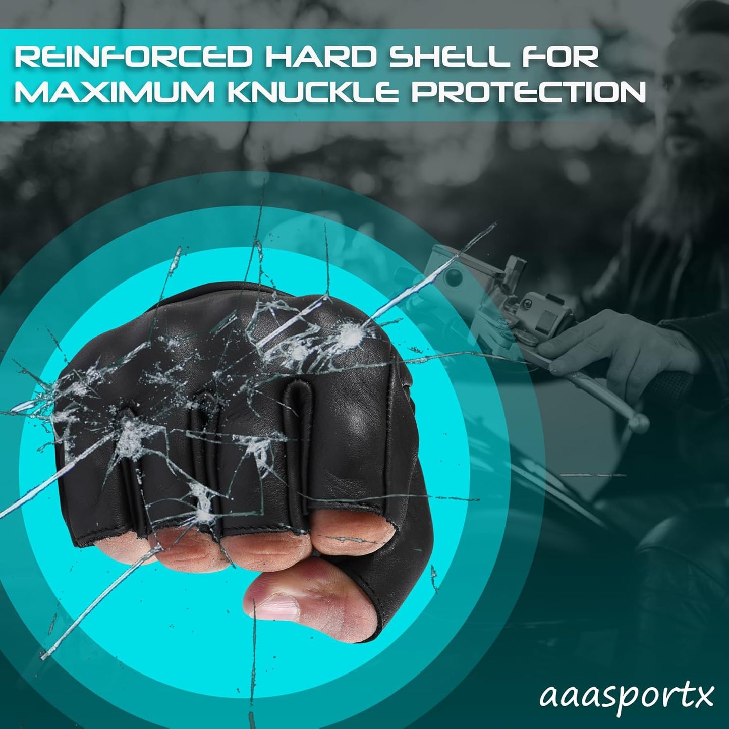 aasportx Motorcycle Gloves - Men's Leather Motorbike Gloves with Touchscreen Function - Non-Slip Pads for Men & Women