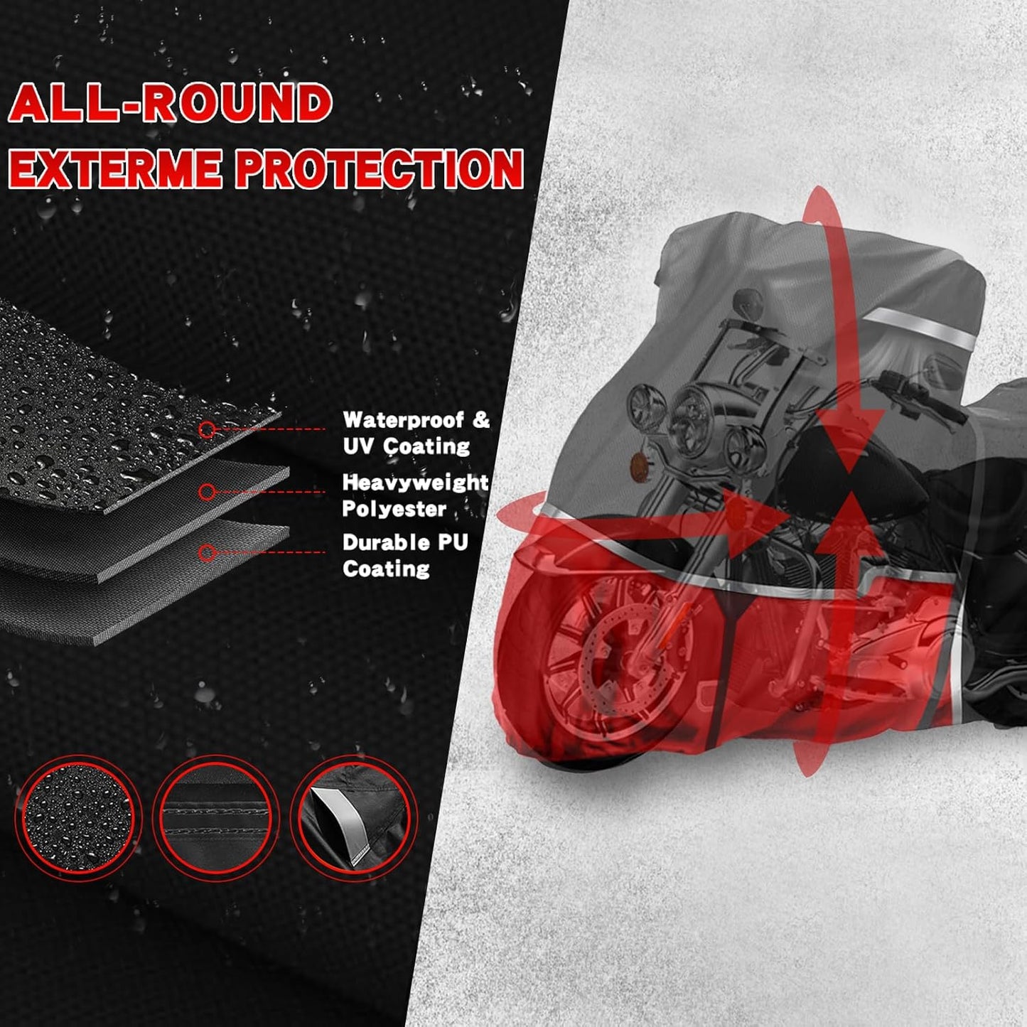 420D Waterproof Motorcycle Cover Replace for Harley Davidson Touring Models, Road Glide Special, Electra Glide Standard Motorcycle Cover for Snow Rain Dust Protection