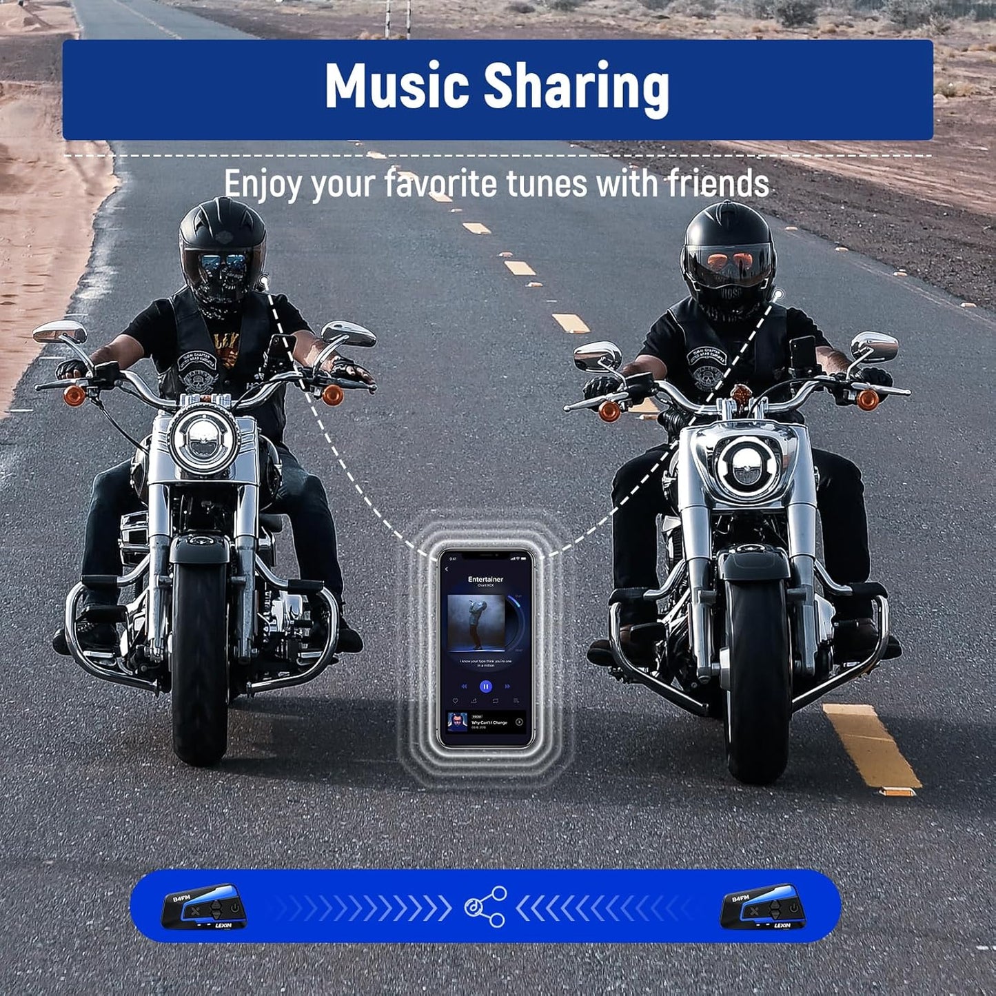 LEXIN B4FM Motorcycle Bluetooth Headset, 10 Riders Helmet Bluetooth Intercom, Universal IP67 Communication Systems with Music Sharing, Noise Cancellation, FM Radio, Fit for Snowmobile, 1 Pack