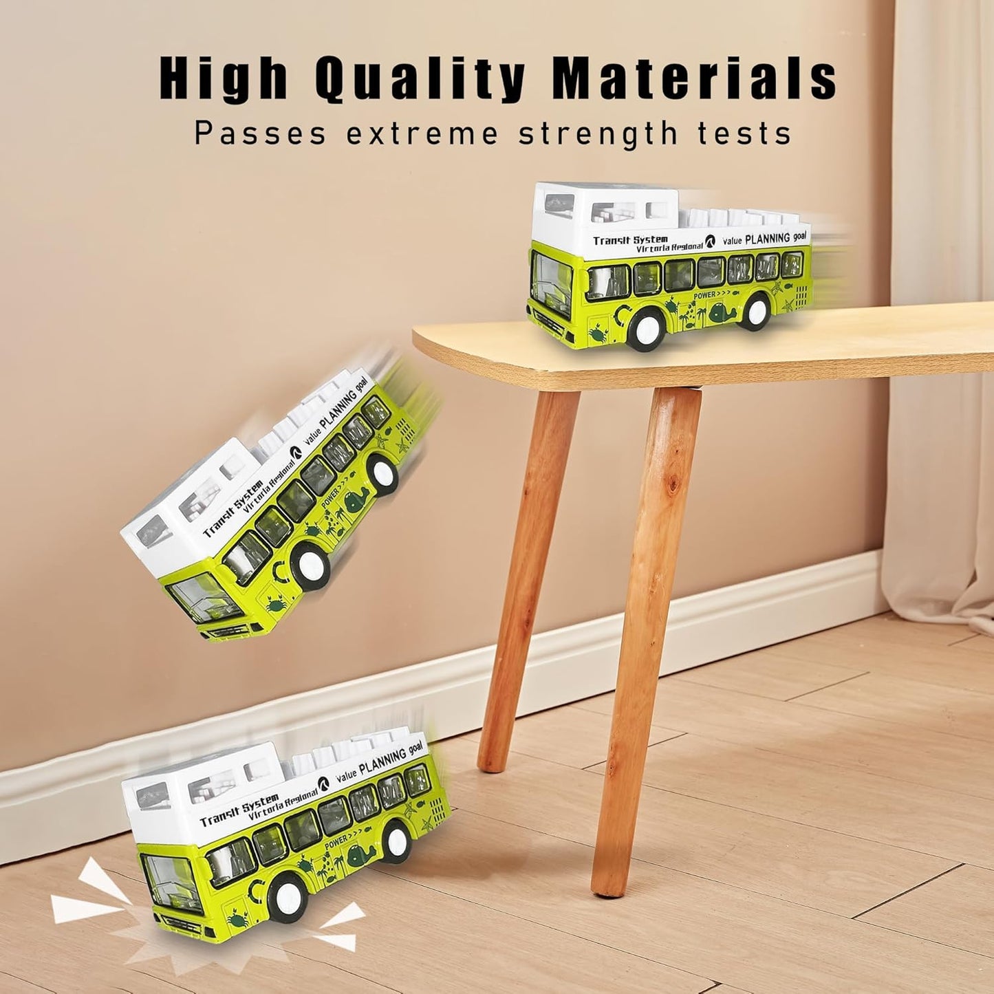 KIDAMI Die Cast Metal Toy Cars Buses Set, 1:64 Scale Double Decker City Bus Vehicles, Pull Back Cars with Openable Doors for Toddlers Boys Girls Birthday Gift