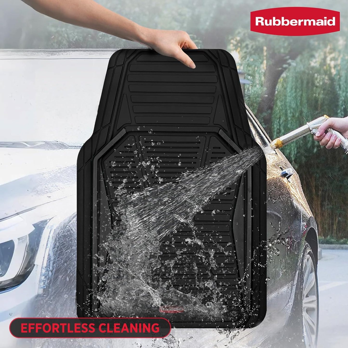 Rubbermaid Car Mat Full Set All-Weather Heavy-Duty 4 Pieces– Trim-to-Fit Universal Car Mats Full Set – Waterproof Rubber Floor Liners for Most Trucks, SUVs, Vans, and Sedans-Black