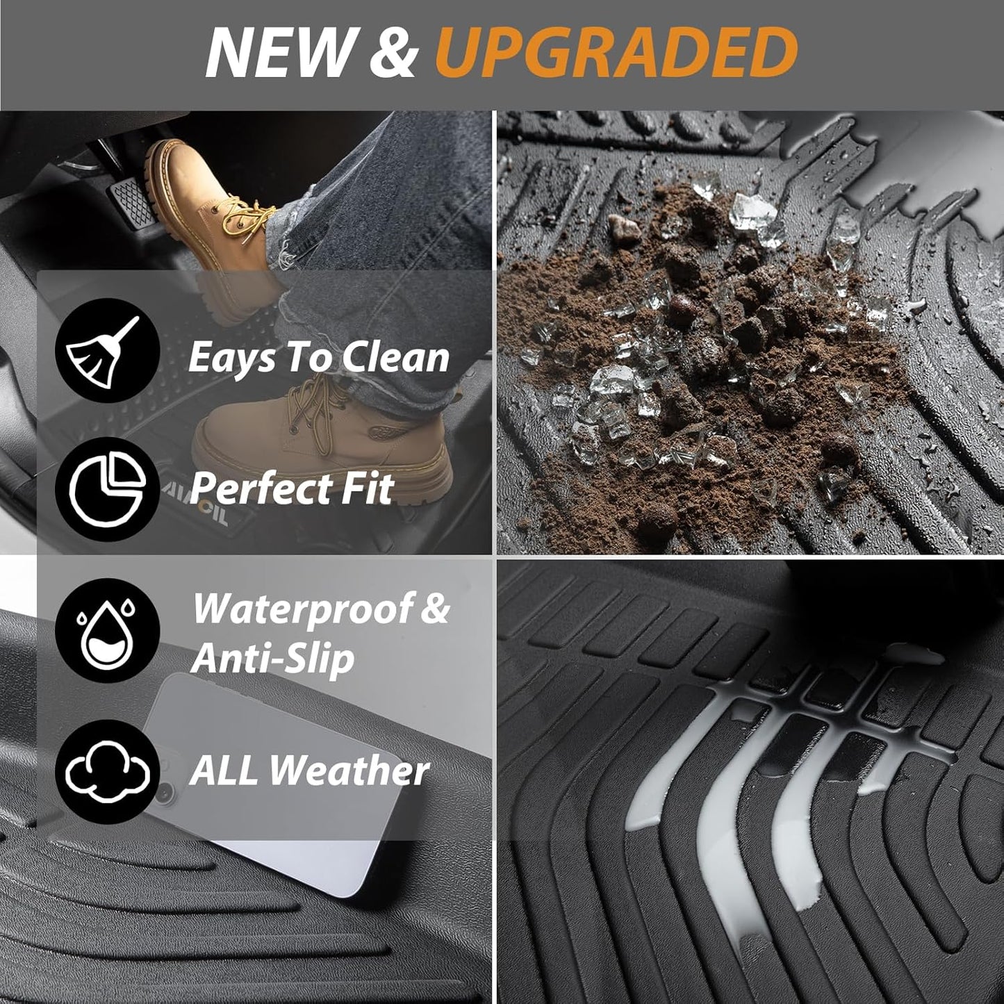 AIPOIL® Floor Mats & Cargo Liner Set for 2021-2023 Hyundai Santa FE All Weather Protection TPE Anti-Slip Automotive Full Set Custom Car Mats Accessories - Black