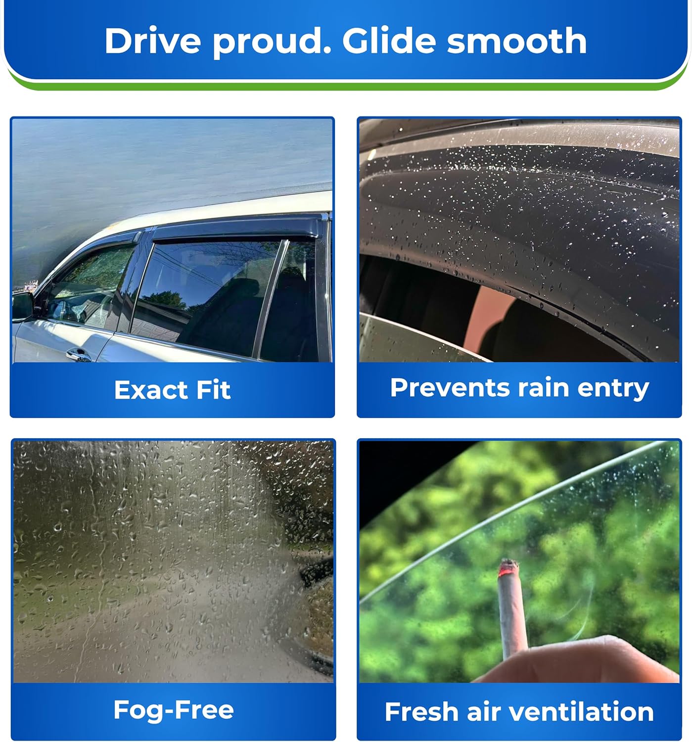 KPY Window Visor Compatible with Hyundai Santa Fe 2007-2012, 4PC Rain Guard Side Window Vent Deflectors Tape-On Mugen Style, 2007 2008 2009 2010 2011 2012