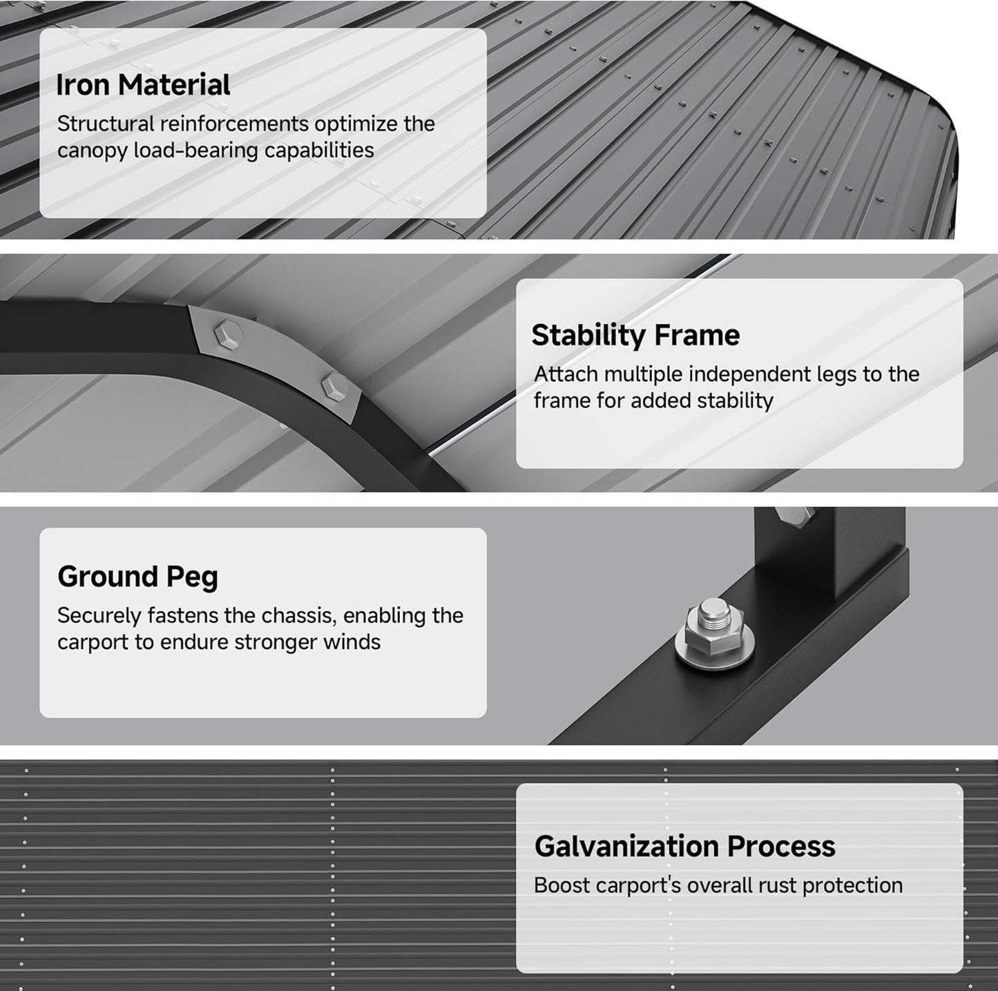 Real Relax 10x15ft Heavy Duty Metal Carport with Galvanized Steel Roof, Removable Sidewalls, Outdoor Car Port Shelter for Cars, Trucks and Boats, Gray