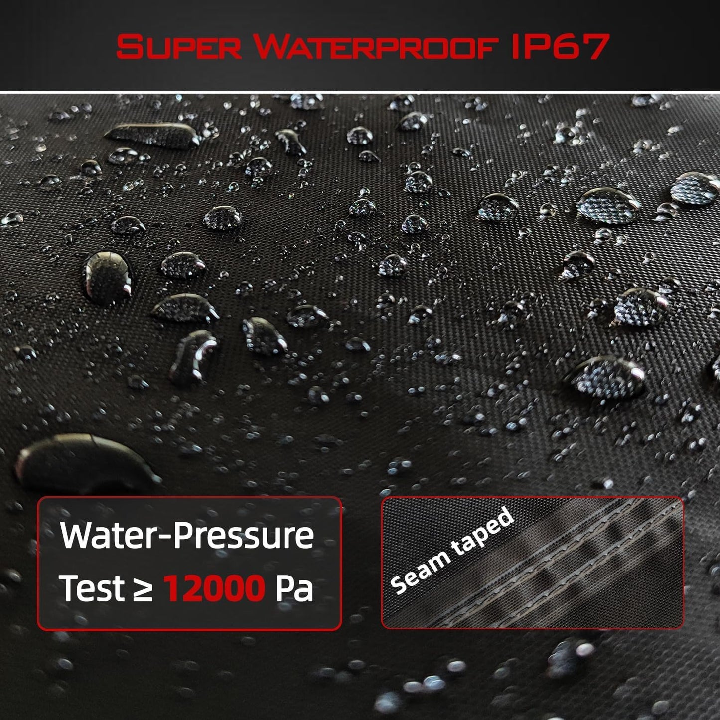 Motorcycle Cover, Heavy Duty 600D Oxford, Waterproof Outdoor, Weather Resistant, Rip-Proof, Anti-UV with 5 Reflective Strips, 2 Lock-Holes, 1 Windproof Strap, 1 Storage Bag (116" x 41" x 50")