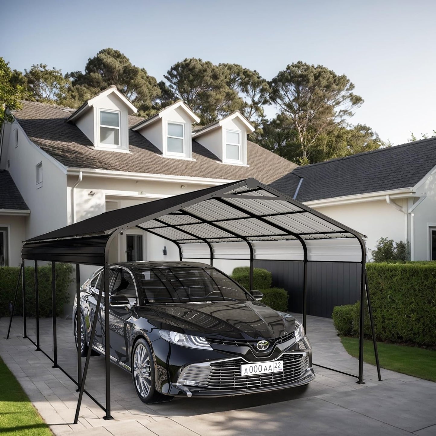 12x20 FT Metal Carport, Heavy Duty Car Port Canopy with Galvanized Steel Roof & Frame, Large Metal Carport Kit, Steel Car Shelter, Outdoor Car Garage for Car, Boat, Truck, Dark Gray