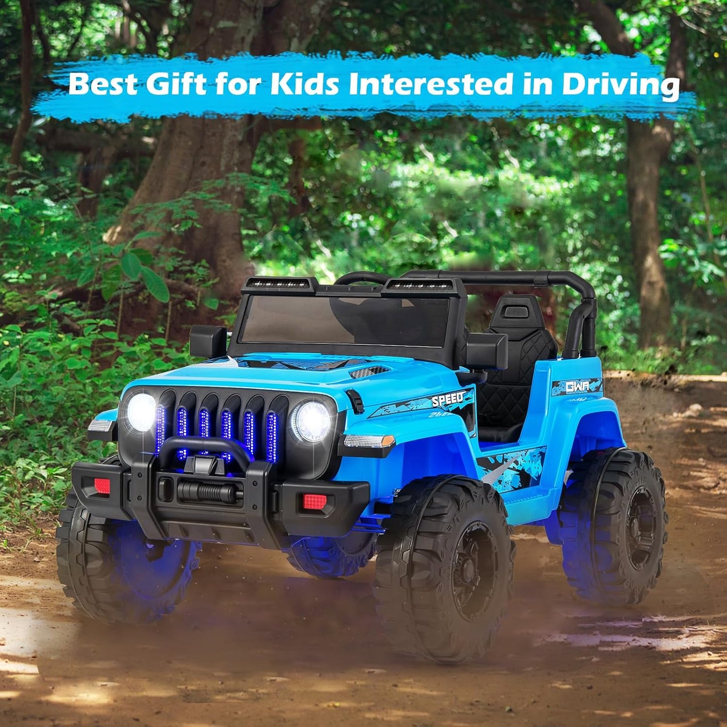 INFANS Kids Ride on Car Truck with 2.4G Remote Control, 12V Battery Powered Electric Cars for Kids w/3 Speeds, Battery Display, LED Lights, Safety Belt, Music & Horn, Bluetooth/FM/USB (Blue)