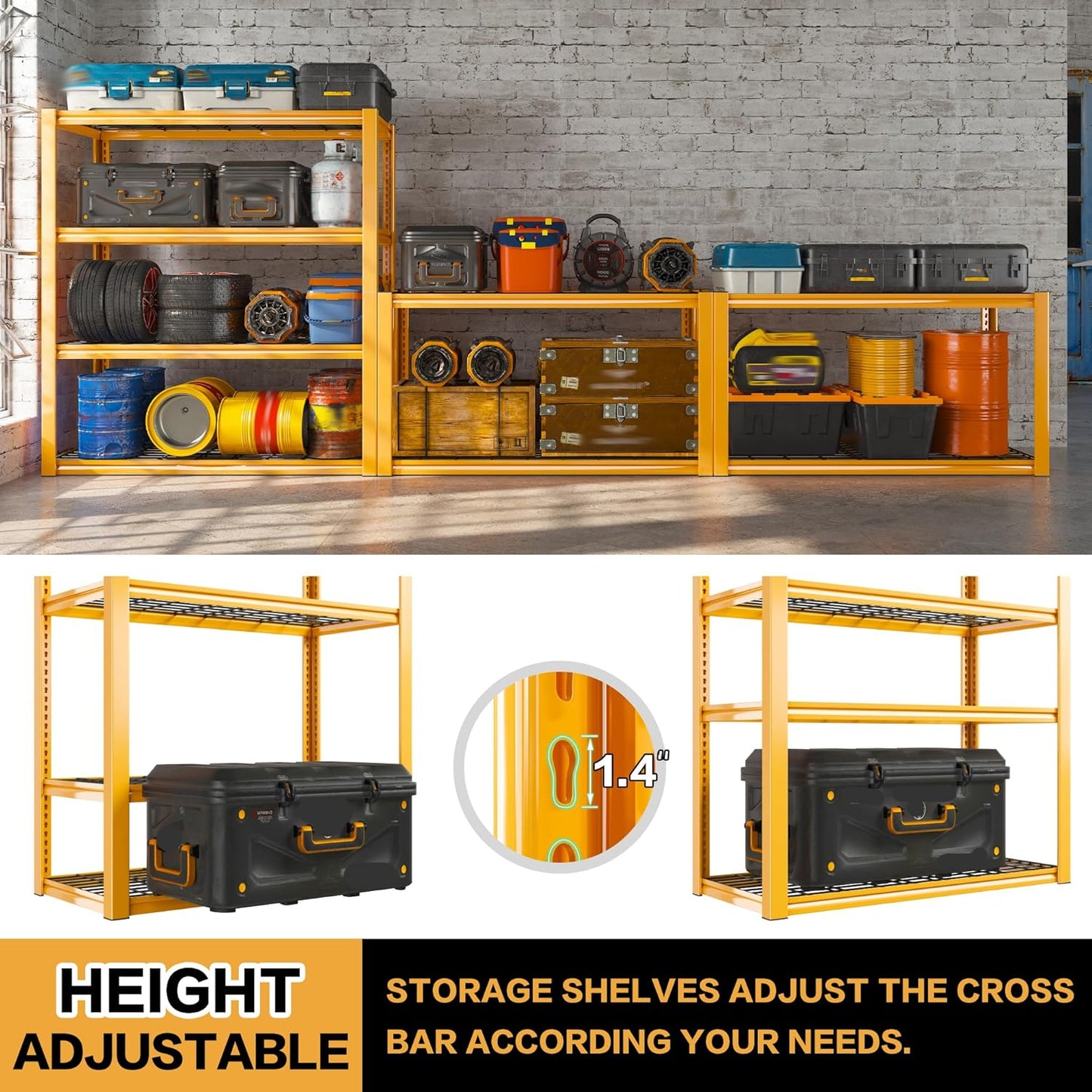 REIBII 40" W Garage Shelving 2240 LBS Storage Shelves Adjustable Heavy Duty Shelving 4 Tier Metal Shelves for Storage 59.5"H Metal Shelf for Pantry Basement Warehouse 40"W × 19.5"D × 59.5"H, 4 Pack