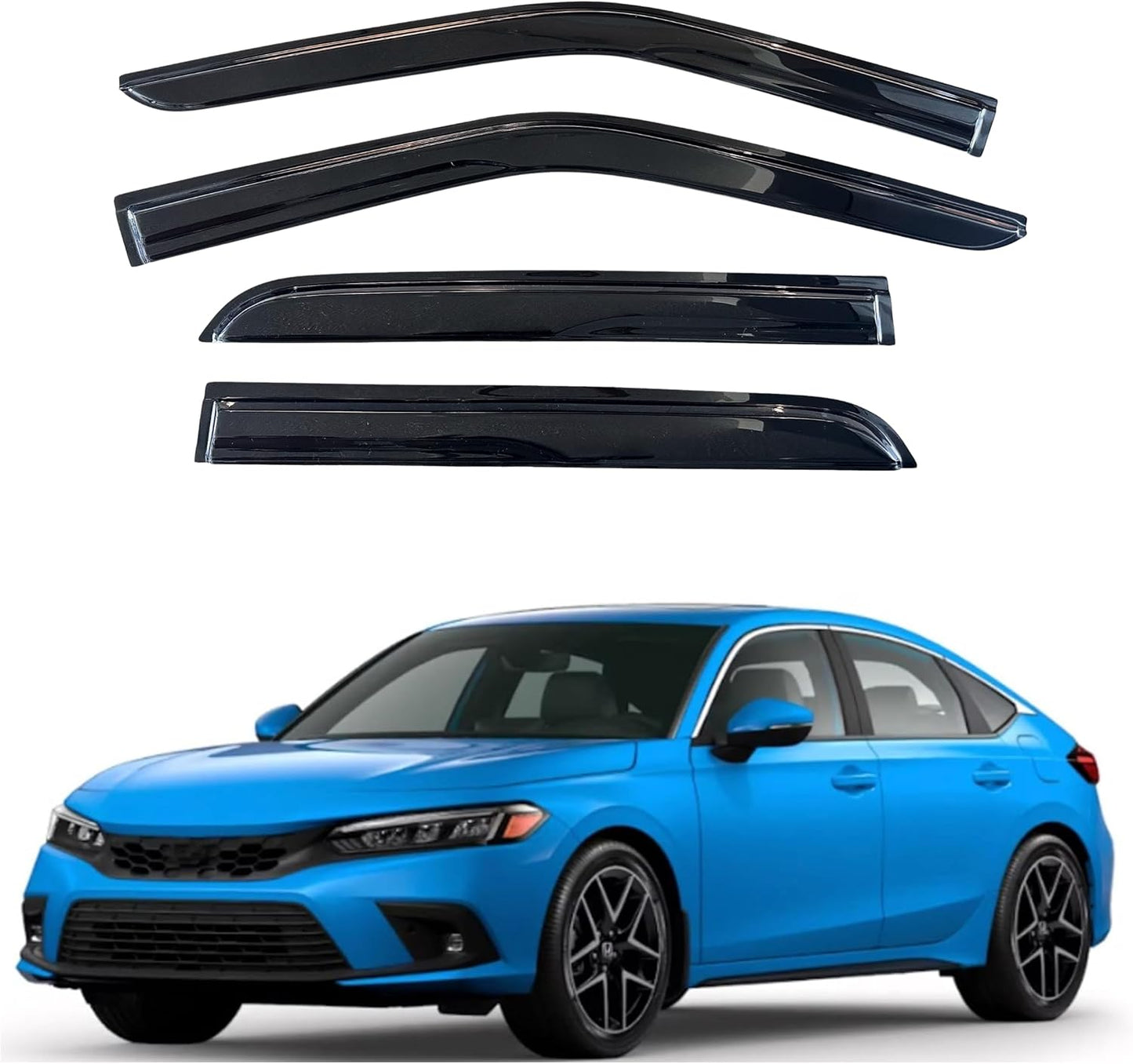 KPY Window Visor Compatible with Honda Civic Hatchback 2022-2025, 4PC Rain Guard Side Window Vent Deflectors Tape-On Mugen Style, 2022 2023 2024 2025