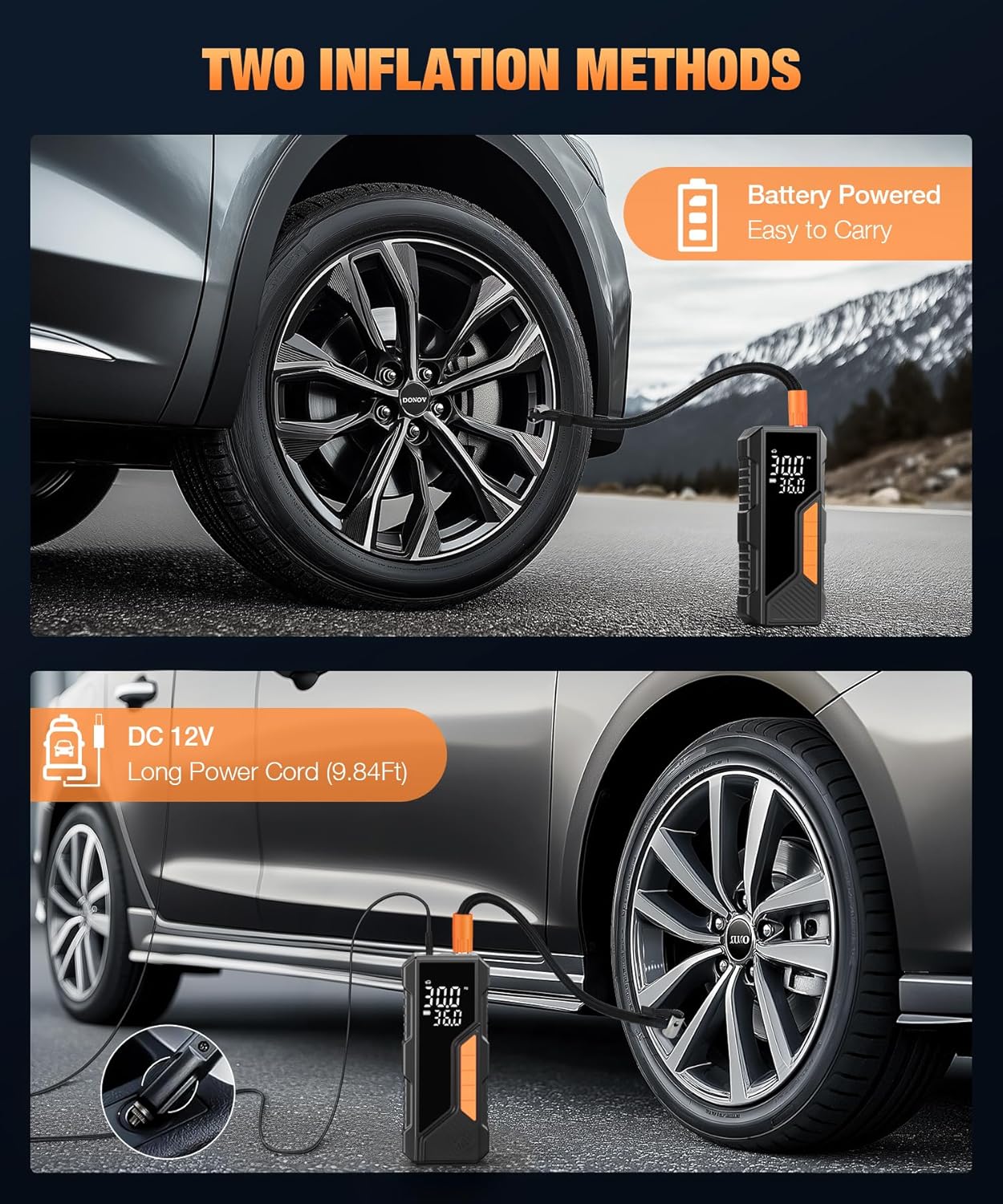 Tire Inflator Portable Air Compressor, 150PSI Portable Air Pump for Car Tires, Faster Air inflator Tire Pump with Digital Pressure Gauge LED Light for Car, Motorcycle, Bicycle, Balls