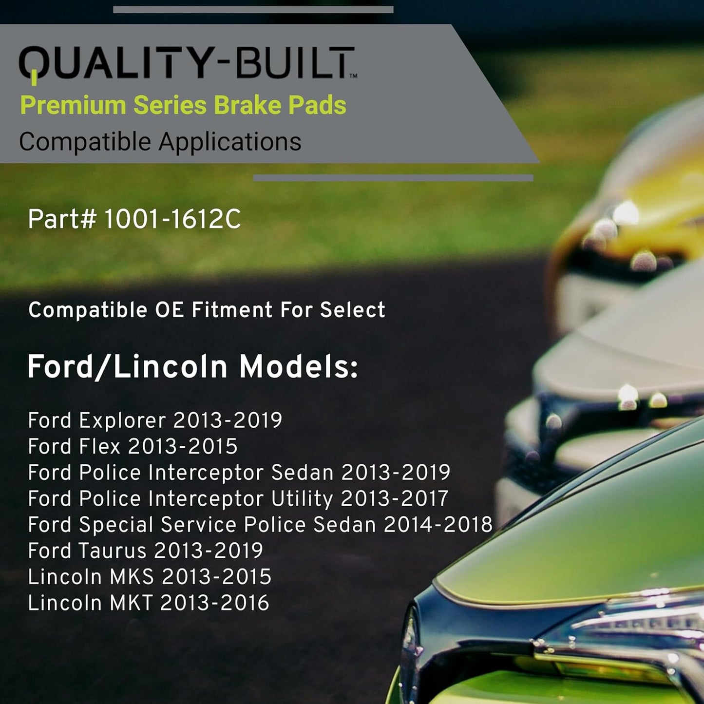 Premium Ceramic Rear Brake Pads (1001-1612C) Compatible with 2013-2019 Ford/Lincoln (Explorer/Flex/MKS/MKT/Police Interceptor Sedan/Police Interceptor Utility/Taurus & More)