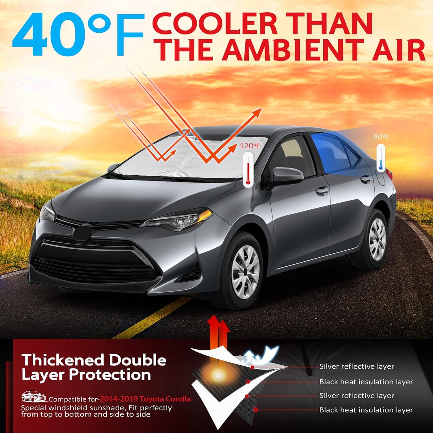 KAYZT Windshield Sun Shade for 2014-2019 Toyota Corolla Foldable Sunshade Front Window Custom Fit Car Accessories