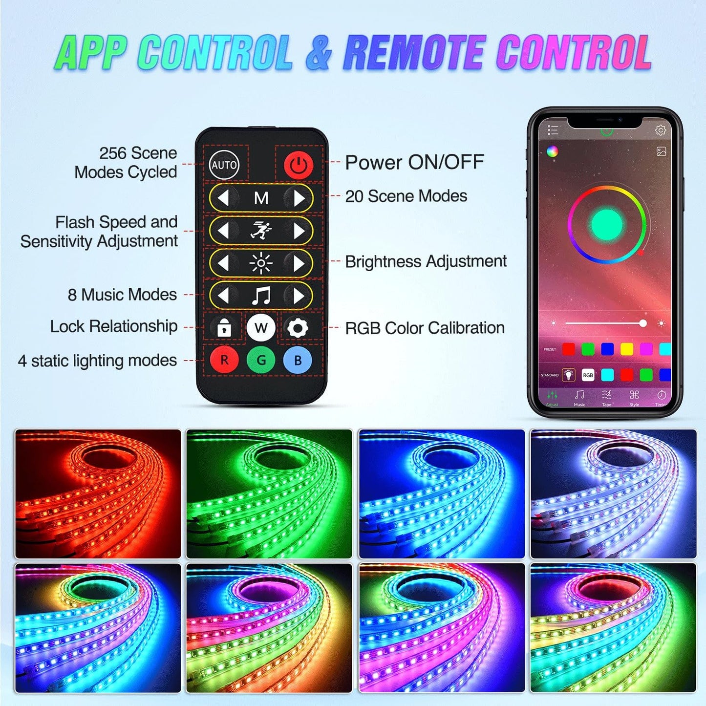 Nilight 6Pcs Car Underglow Neon Accent Strip Lights 300 LEDs Multi Color RGB-IC DIY Sound Active Function Music Mode with APP Control and Remote Control Underbody Light Strip