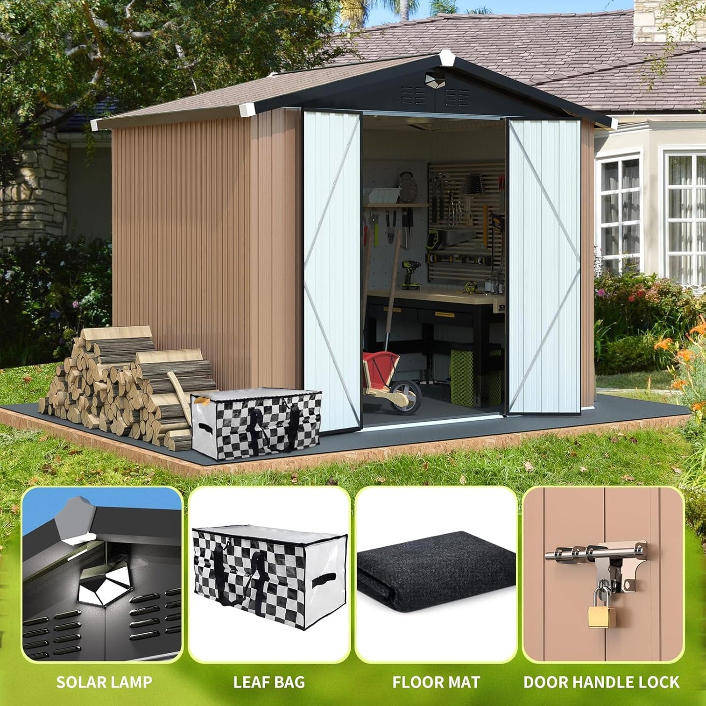 Metal Storage Shed,Outdoor Storage Building 8x6,Large Backyard Shed with Lockable Door,Waterproof Outside Storage Shed