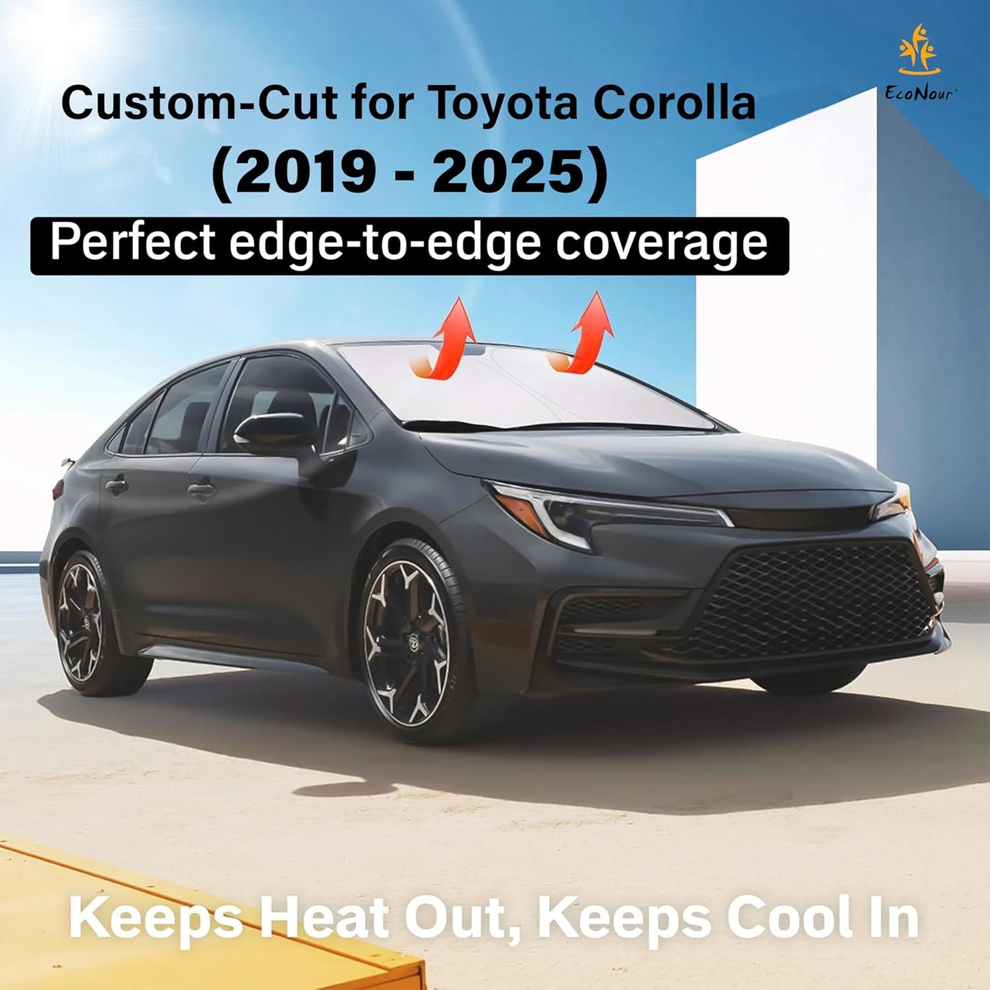 EcoNour Windshield Sunshade Compatible for Toyota Corolla 2019-2025 Car-240T Polyester Material Car Sun Visor-Reflector Blocks UV Rays-Foldable Sunshade Interior Protection-Toyota Corolla Accessories