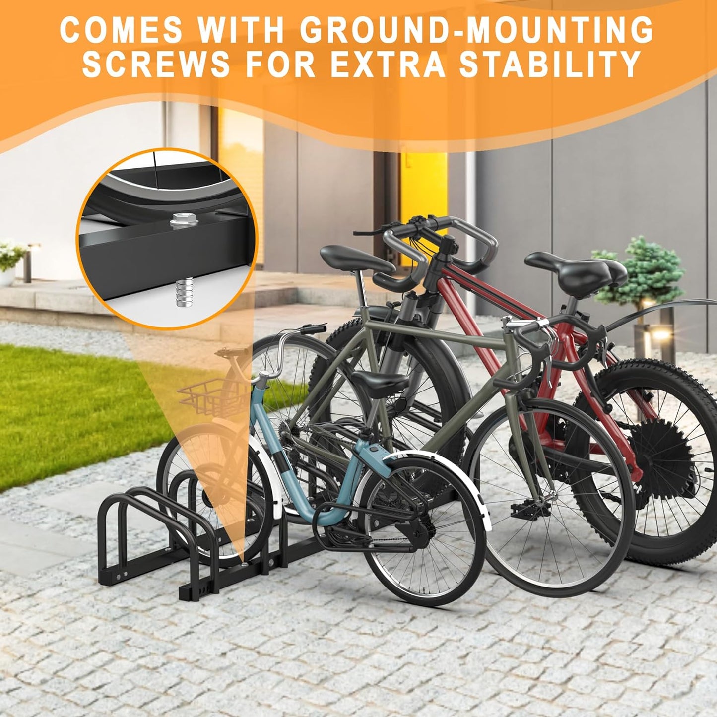 Ultrawall Bike Storage Rack for Garage, 5 Bikes Floor Bike Stand, Bicycle Parking Holder Stand for Indoor/Outdoor, Fit 22-28" Wheel Tire Width 2.1"