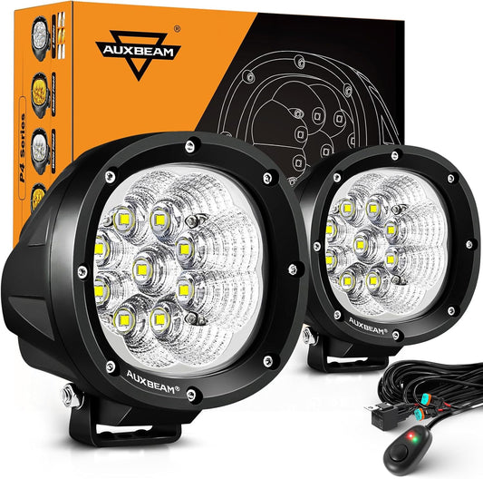 Auxbeam P4 Series Flood Beam LED Pods 4 Inch 90W Round Offroad Fog Lights Driving Flood Light Bar Bumper A-Pillar Hood Mount for Trucks ATV UTV Motorcycle Jeep