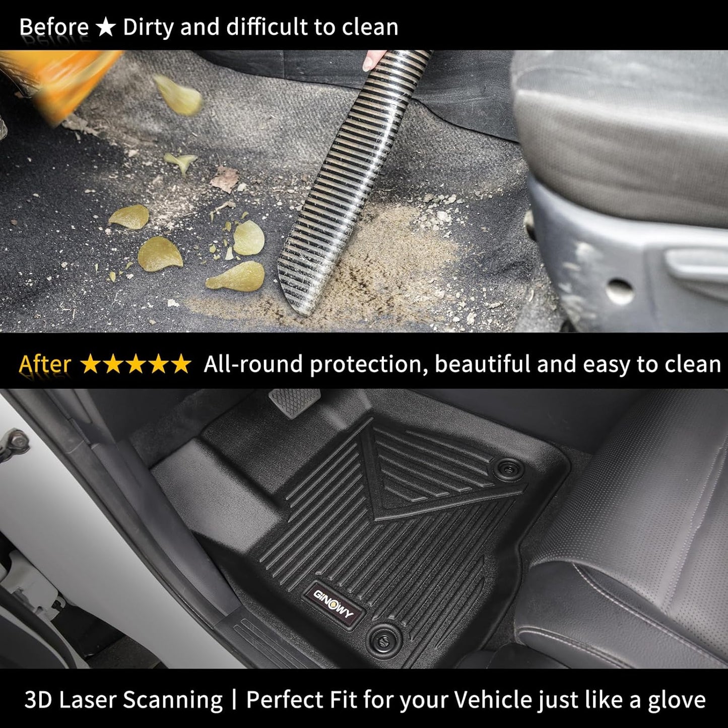 GINOWY-Floor Mats & Cargo Liner for Honda CRV 2023 2024 2025 2026 (Include Hybrid) TPE All Weather 2024 CRV Hybrid Car Mats Non-Slip Trunk Mat 2025 CR-V Floor Liners Waterproof Accessories Mats Black