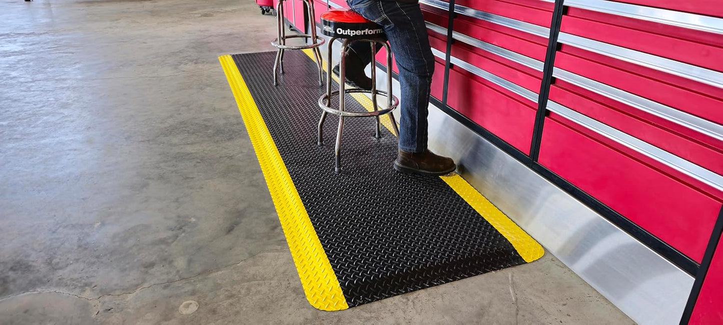 Rhino Mats, American Classic Diamond Anti-Fatigue Mats, Industrial Ergonomic Comfort Standing Mat for Work, Home, Garage, Office, Kitchen or Anywhere (Black/Yellow 9/16" Thick, 3 FT. x 25 FT.)