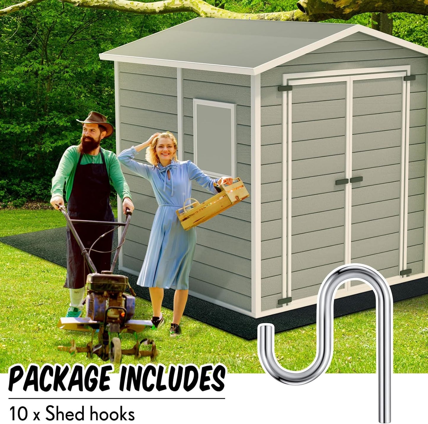 Blulu 10 Pcs 2'' Long Shed Hooks Shed Accessories for Hanging Heavy Duty Individual Utility Hooks Universal Wall Mounted J Utility Hangers for Tools Shovels Rakes Storage (Silver)