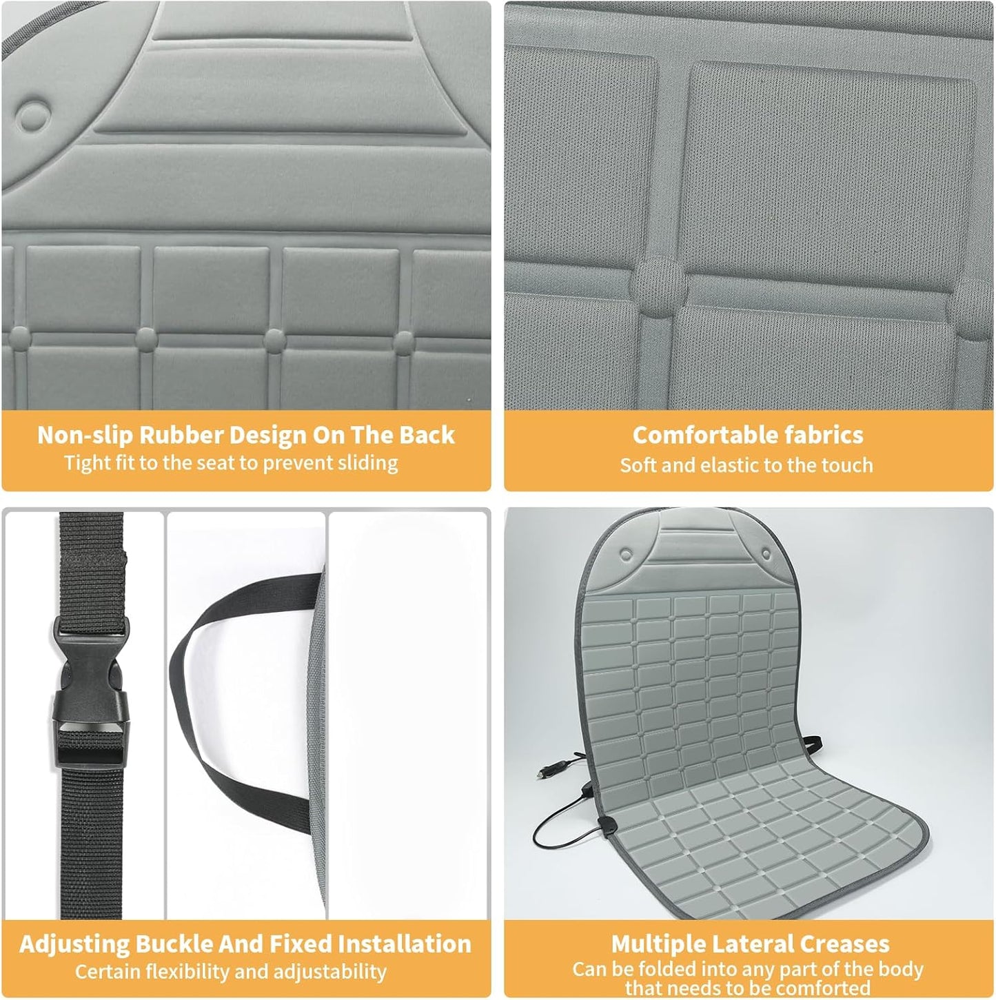 Seat Cover for Cold Weather, Winter Seat Cushion with Adjustanle Buckle for Full Back and Seat (2, Gray)