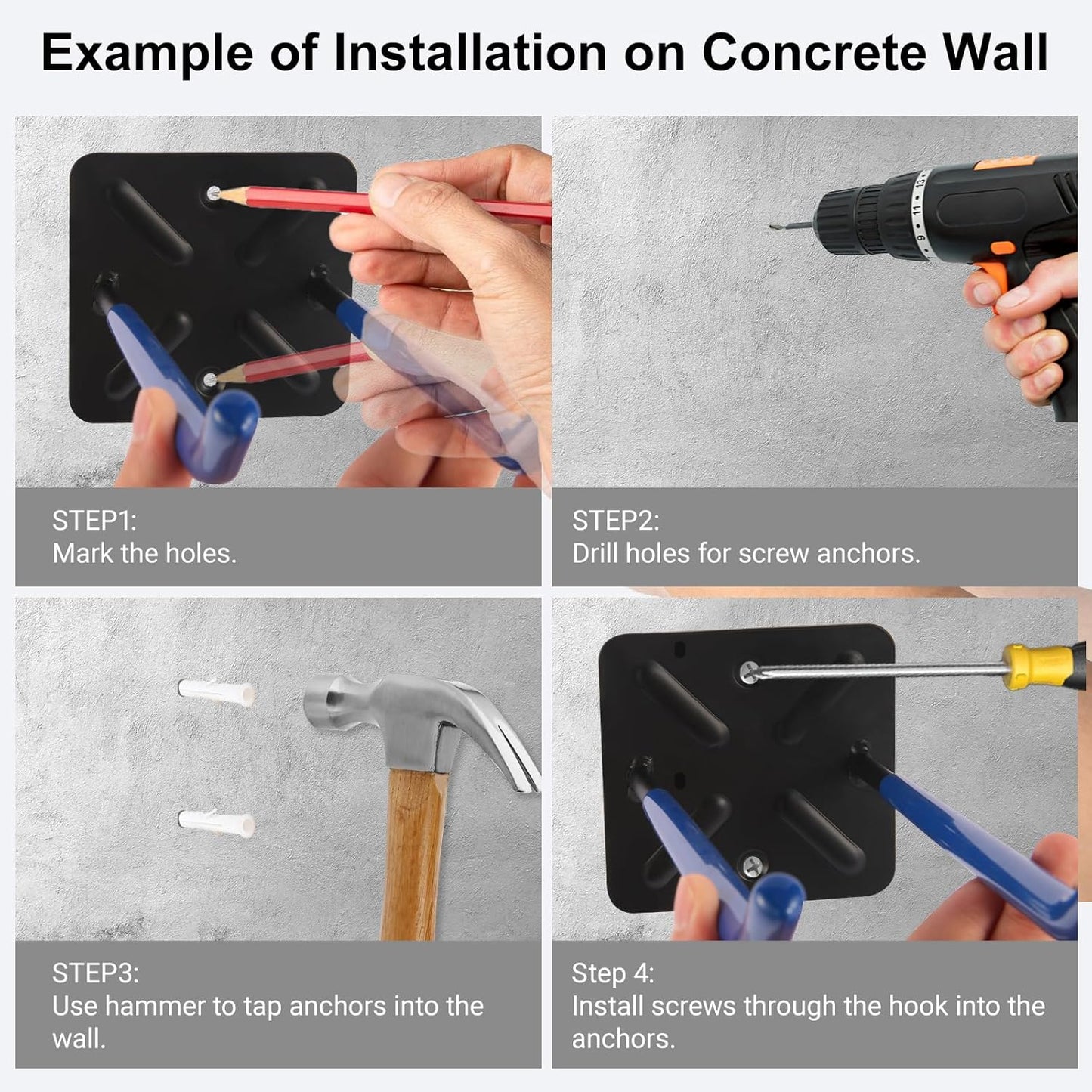 Steel Garage Storage Hooks Wall Tool Organizer, 14 Inch Garage Hook Heavy Duty Utility Storage Hangers Blue for Ladders, Chairs, Garden Tools, Set of 4