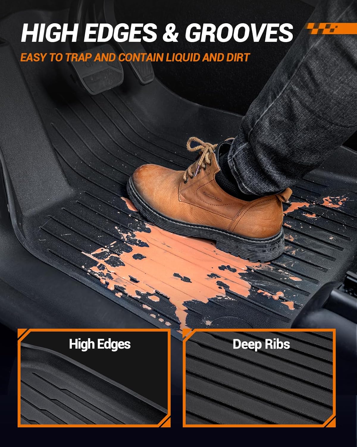 2024 2025 Tesla Model 3 Floor Mats All Weather Full Set Made by SEALIGHT- Custom Fit for Model 3 Highland, Premium TPE Floor Liners, Waterproof, Anti-Slip & Easy to Clean Car Mats