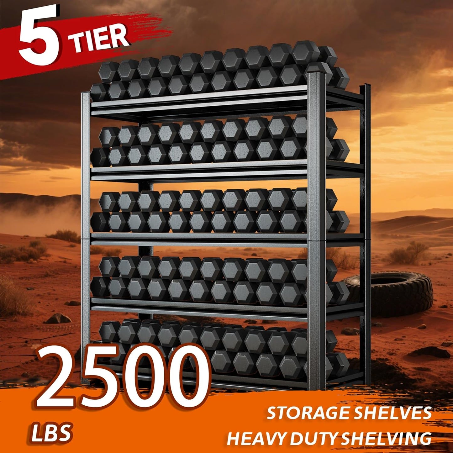 2500LBS Heavy Duty 5-Tier Steel Shelving Unit - Adjustable Garage & Warehouse Shelves for Basement Storage（35.4''W x 11.8''D x 63''H）