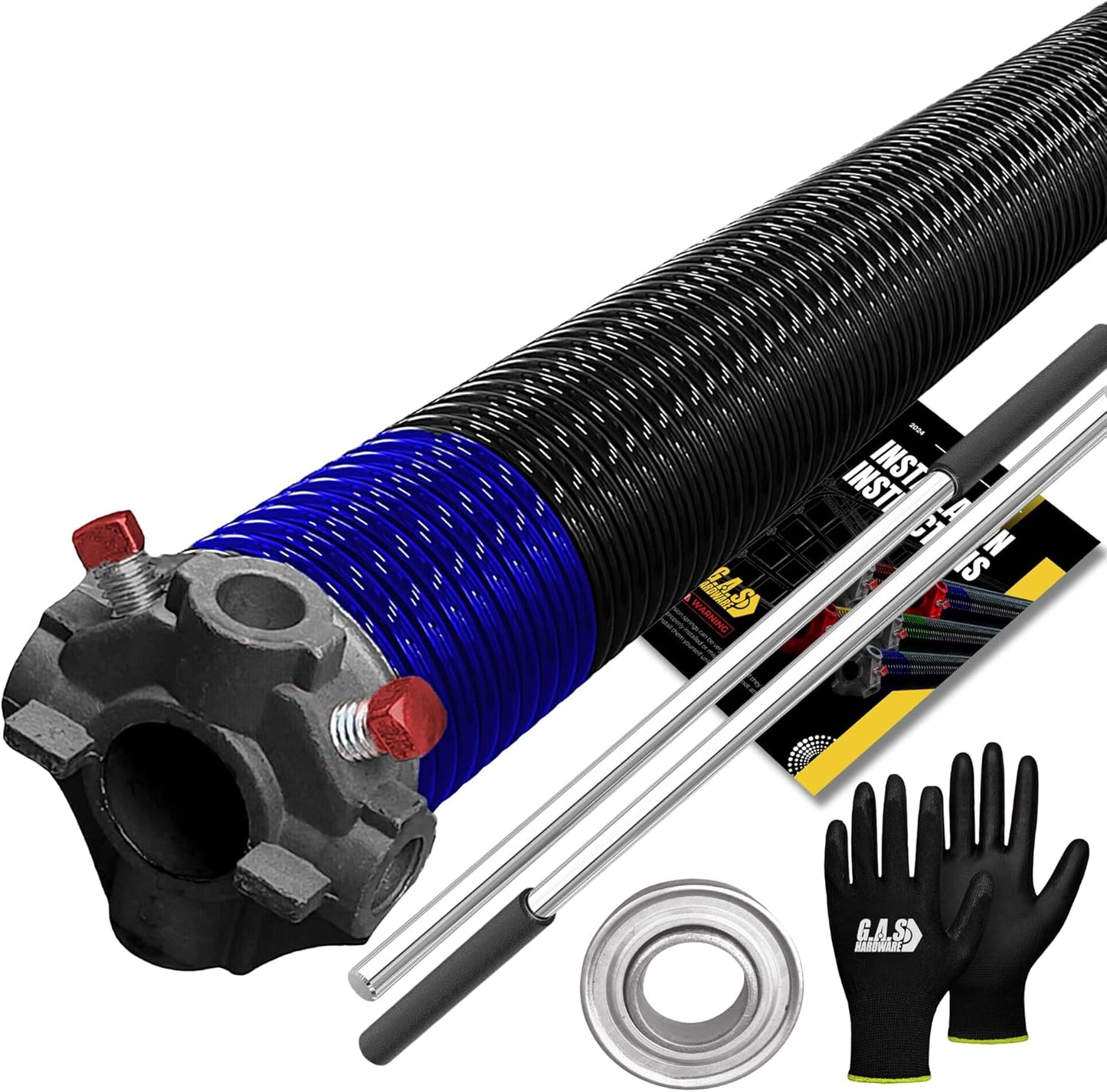 Garage Door Torsion Spring 262x2x33.5 Torsion Spring for Right Side of Garage Door with 1" Steel Bearing, Gloves & Winding Bars Precision E-Coating 5-Year Warranty Minimum 30,000 Cycles (Black Cone)