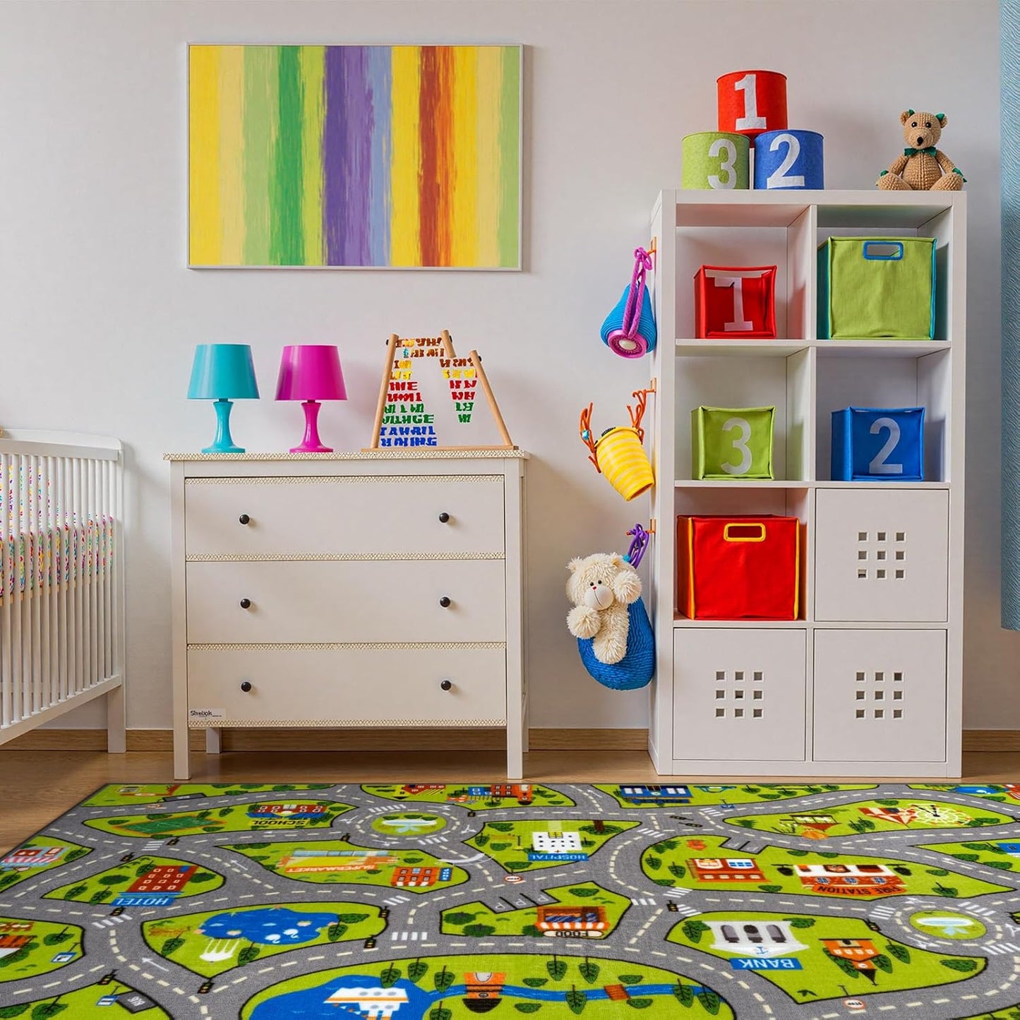 STARUIA Washable Kids Carpet Playmat Rug for Boys Play Room, Baby Fun Learning Car Rug for Kids Toy Cars, Non-Slip City Road Rugs for Kids Room Bedroom Classroom, 79"x39"