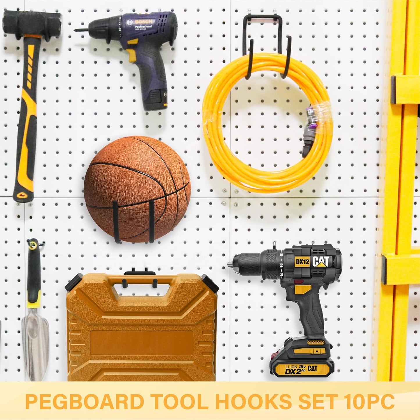 Heavy Duty Pegboard Hooks 10PC - Black Peg Board Hooks for Hanging Tools, Drill Holder, Only Fits 1/4" Peg Board, Ideal for garages, workshops, Craft Rooms, Retail Stores