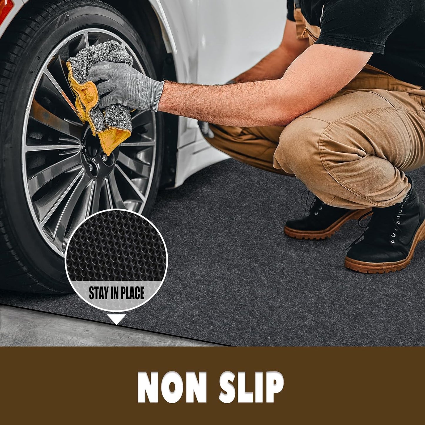 Garage Floor Mat for Small Vehicle, 7'5" x 8'6", Non Slip TPR Backing, Protect Floor from Spills, Drips, Splashes, Absorbent/Durable Pads for Parking, Charcoal